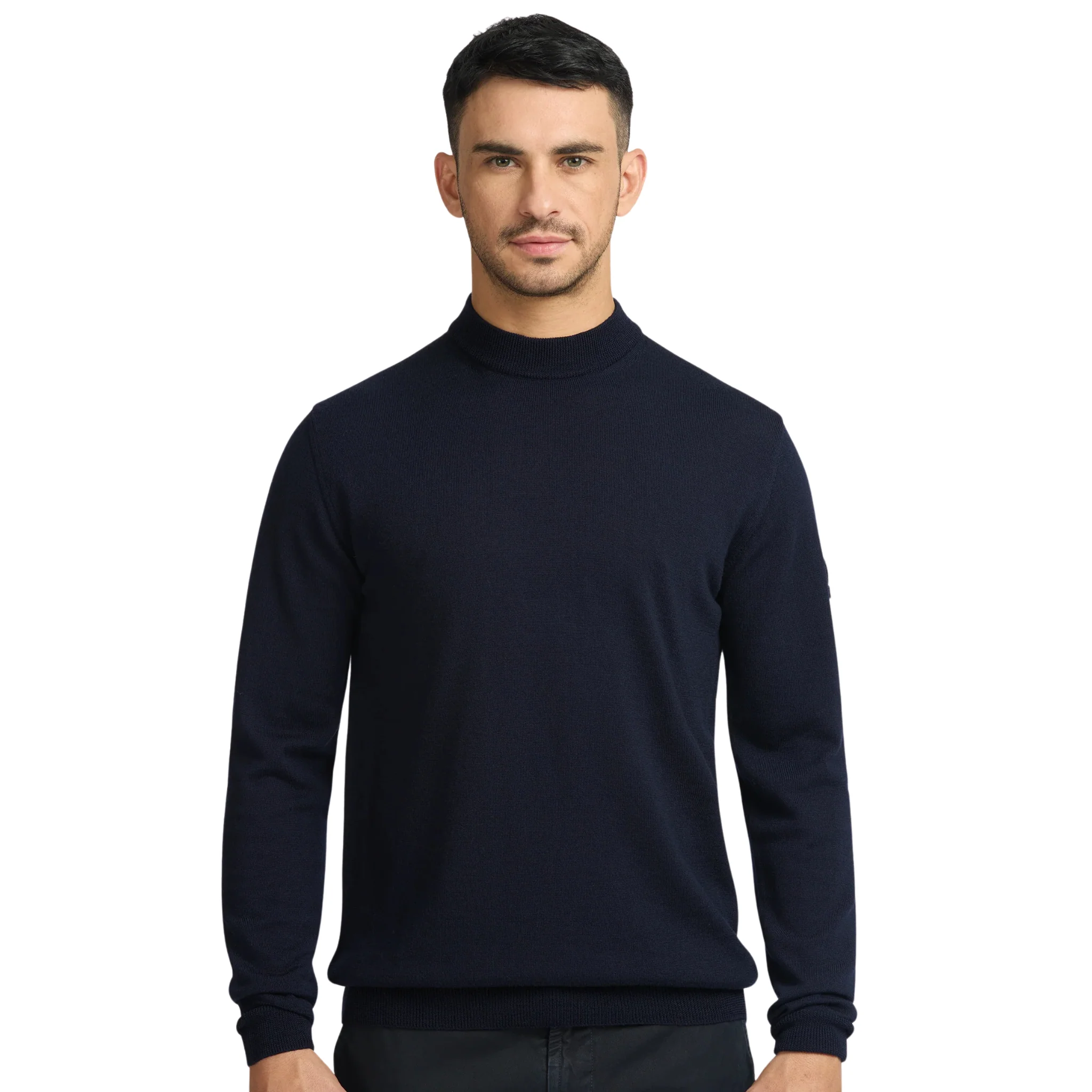Mens Sandbanks Navy Merino Turtle Neck Jumper - Image 3