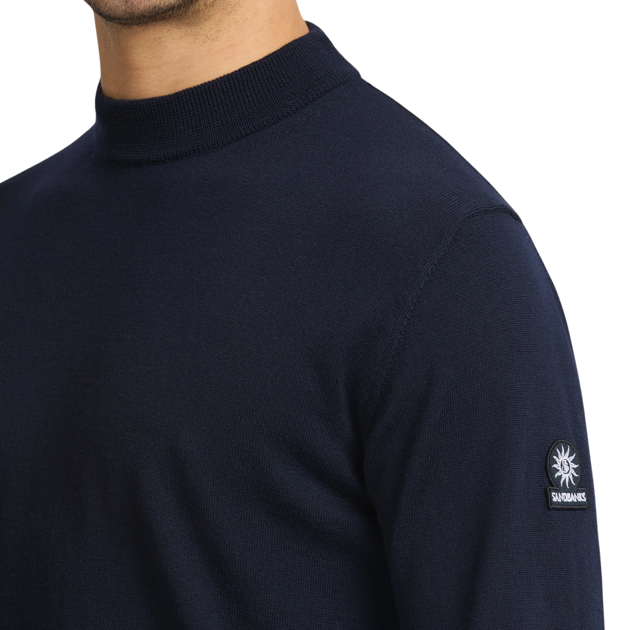Mens Sandbanks Navy Merino Turtle Neck Jumper - Image 4