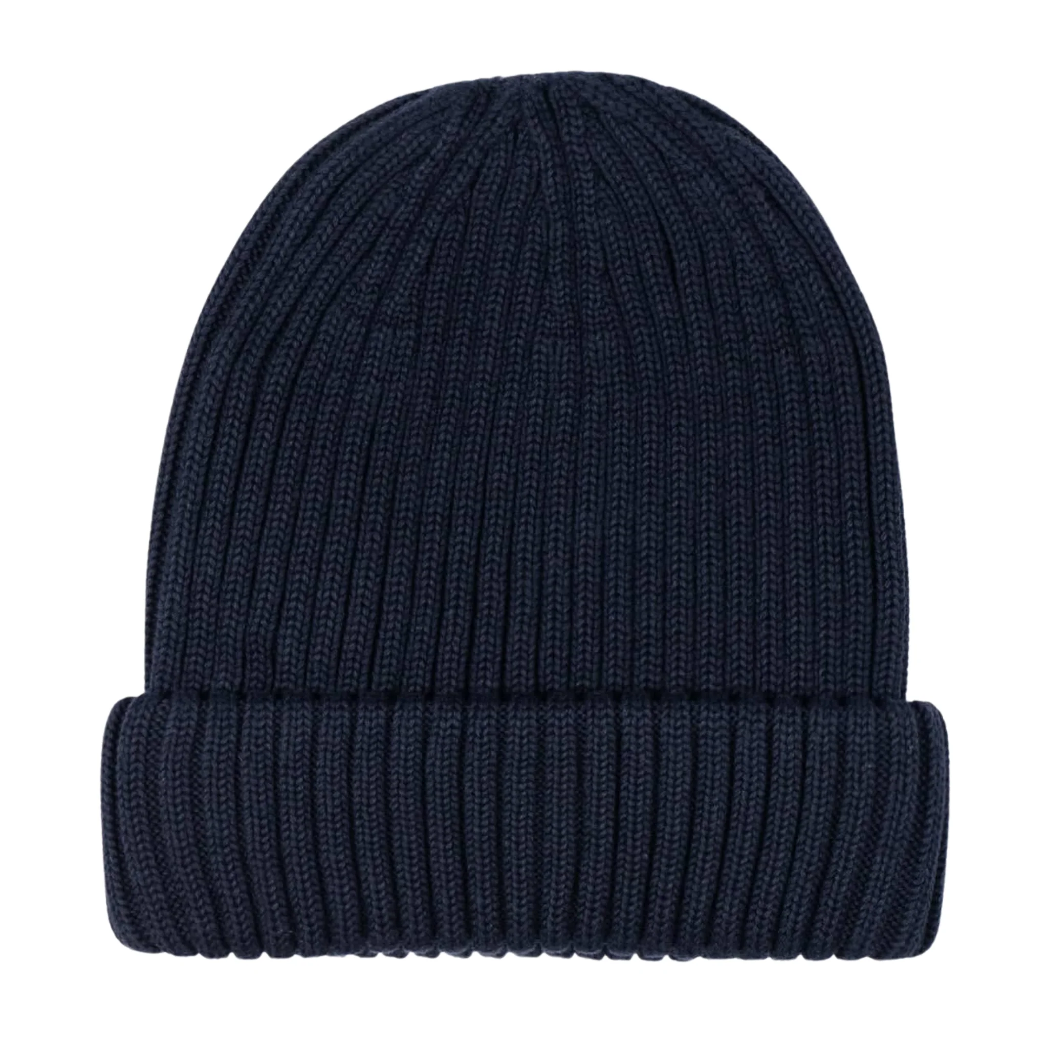 Mens Sandbanks Navy Merino Wool Ribbed Beanie - Image 3