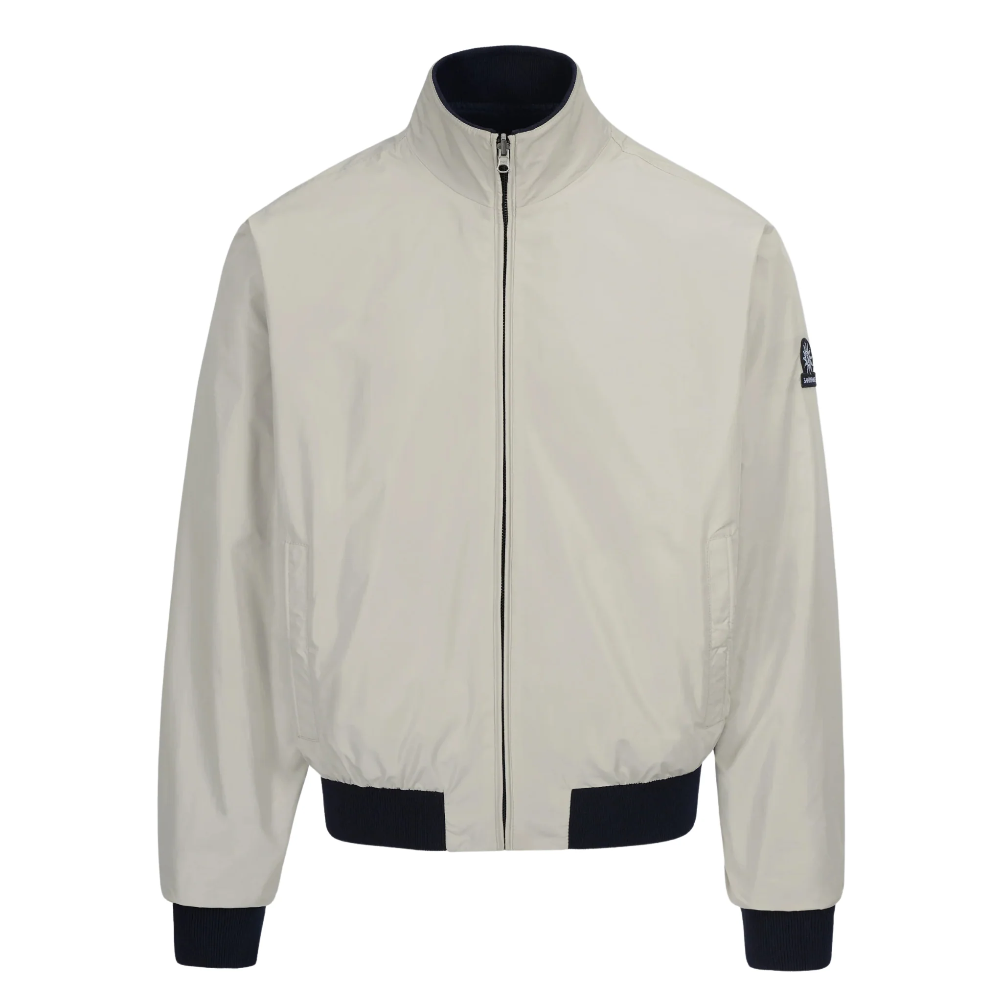 Mens Sandbanks Navy/Stone Reversible Nylon Funnel Bomber Jacket - Image 2