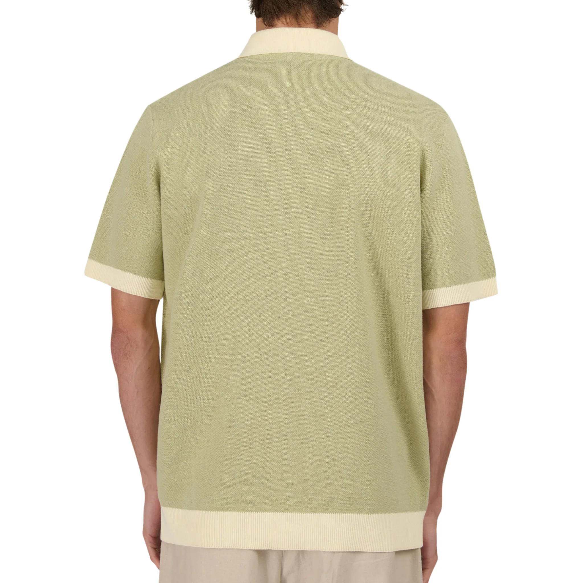 Mens Sandbanks Sage Knitted Full Button S/s Polo Shirt - Image 3