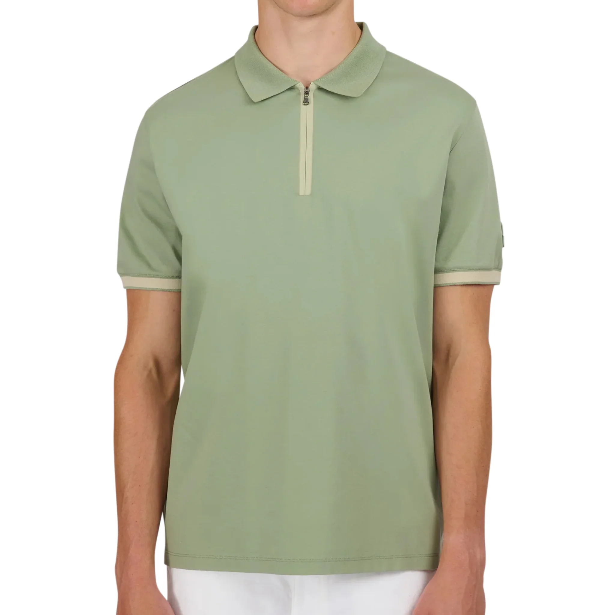 Mens Sandbanks Sage Silicone Zip S/s Polo Shirt - Image 4