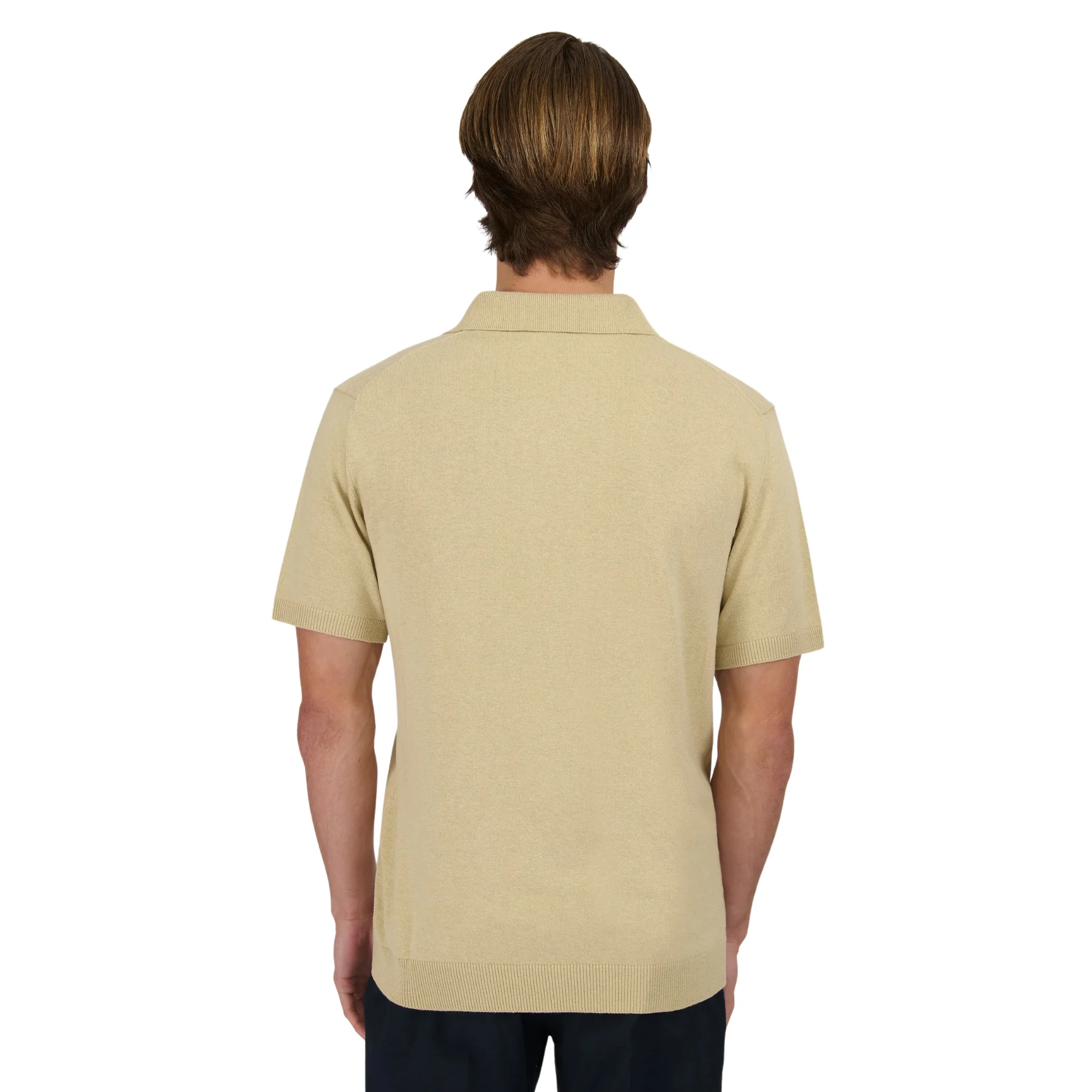 Mens Sandbanks Stone Knitted Revere Open Collar S/s Polo - Image 4