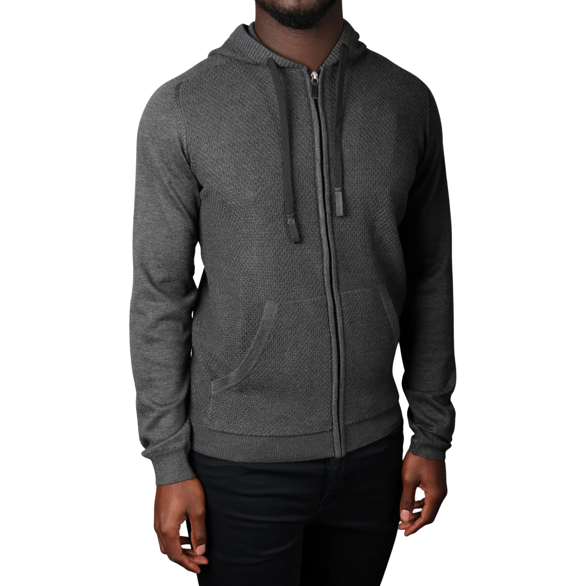 Mens SEINSE Anthracite Melange Knitted Zip Up Hoodie - Image 2