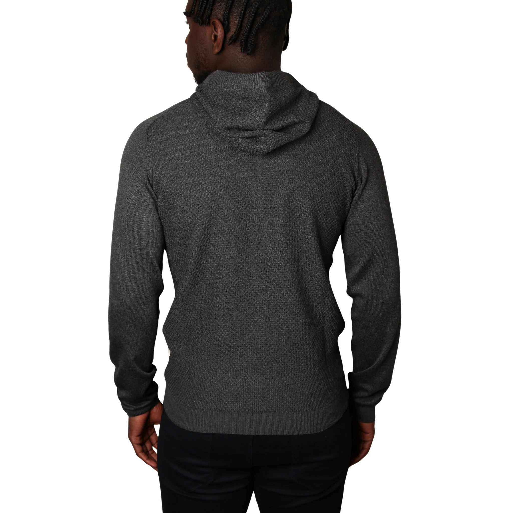 Mens SEINSE Anthracite Melange Knitted Zip Up Hoodie - Image 3