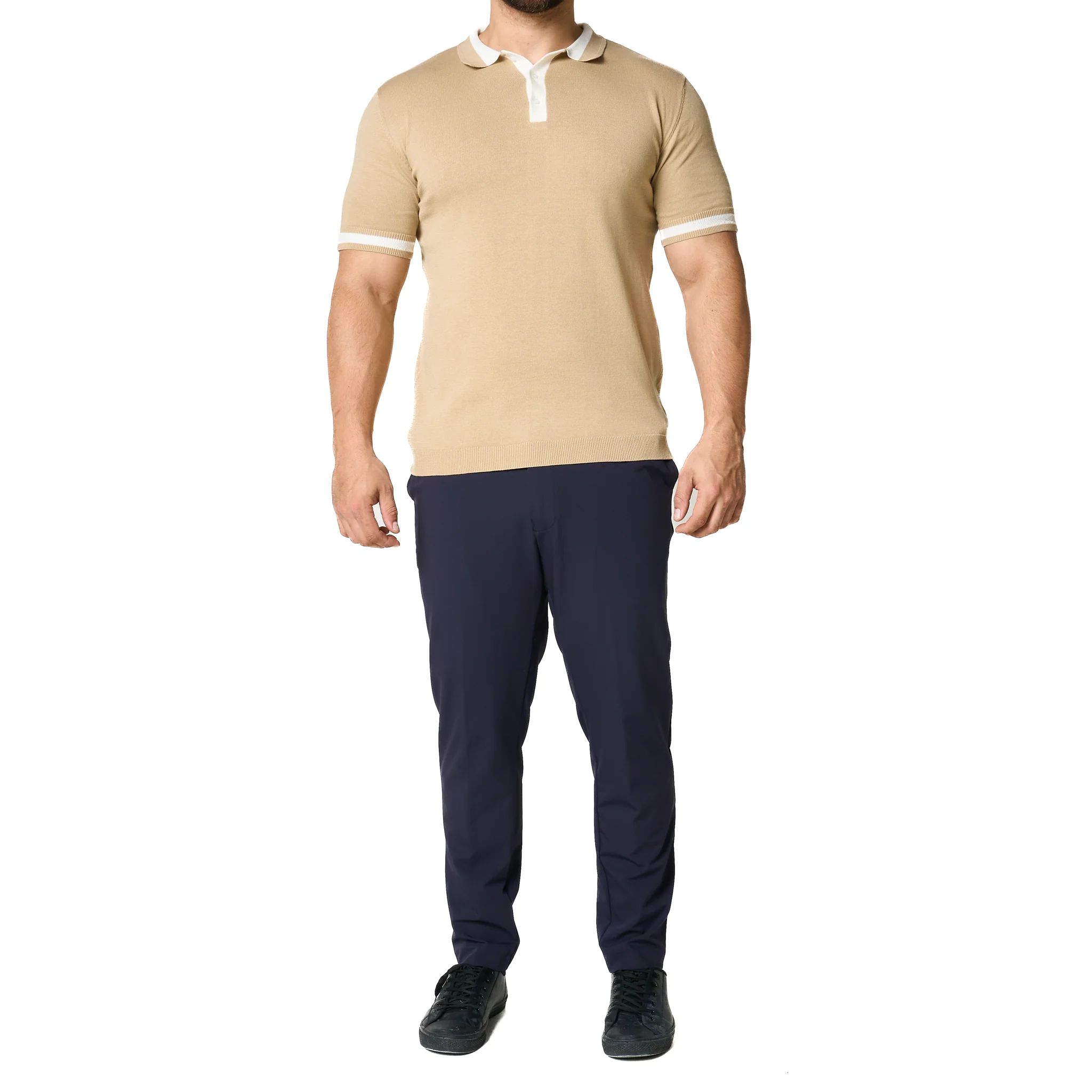 Mens SEINSE Beige/Off White Tipped Knitted S/s Polo - Image 10