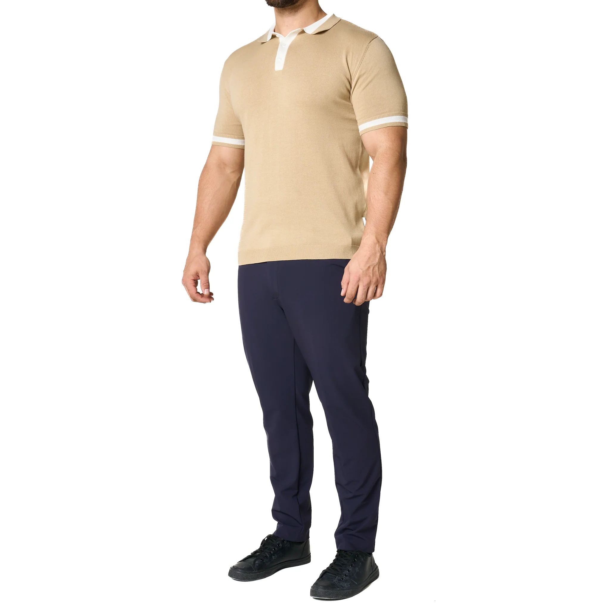 Mens SEINSE Beige/Off White Tipped Knitted S/s Polo - Image 11