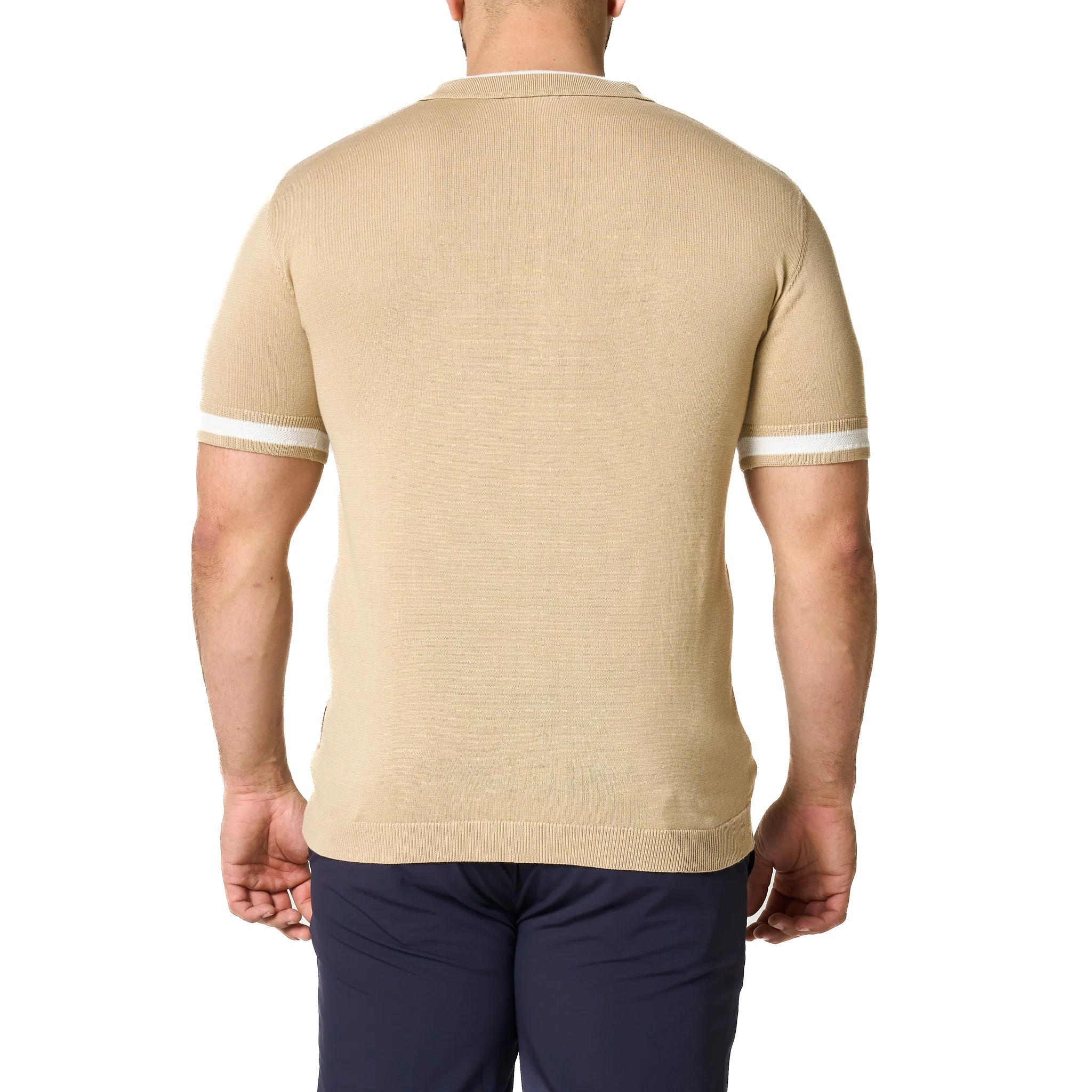 Mens SEINSE Beige/Off White Tipped Knitted S/s Polo - Image 3