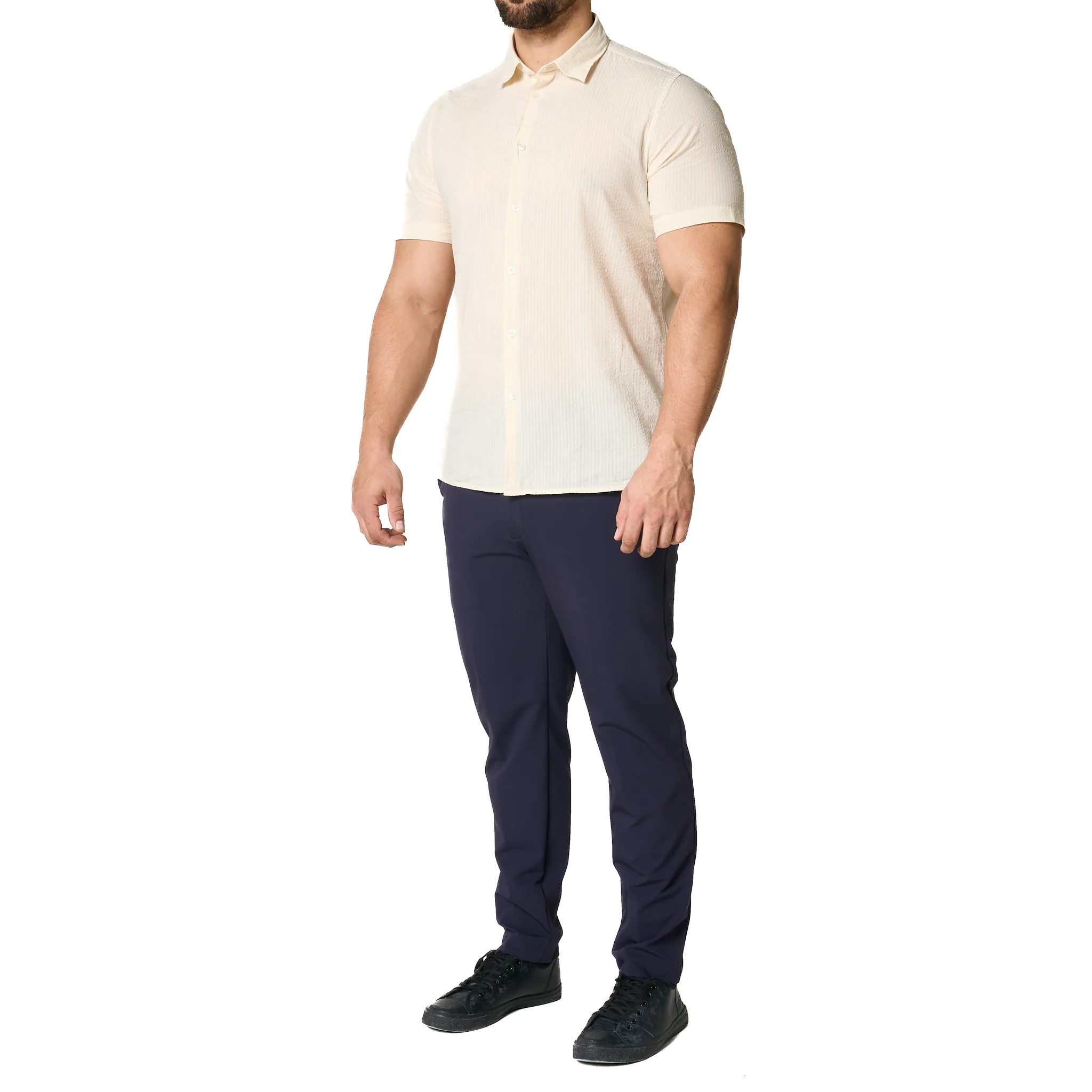 Mens SEINSE Beige Seersucker S/s Shirt - Image 10