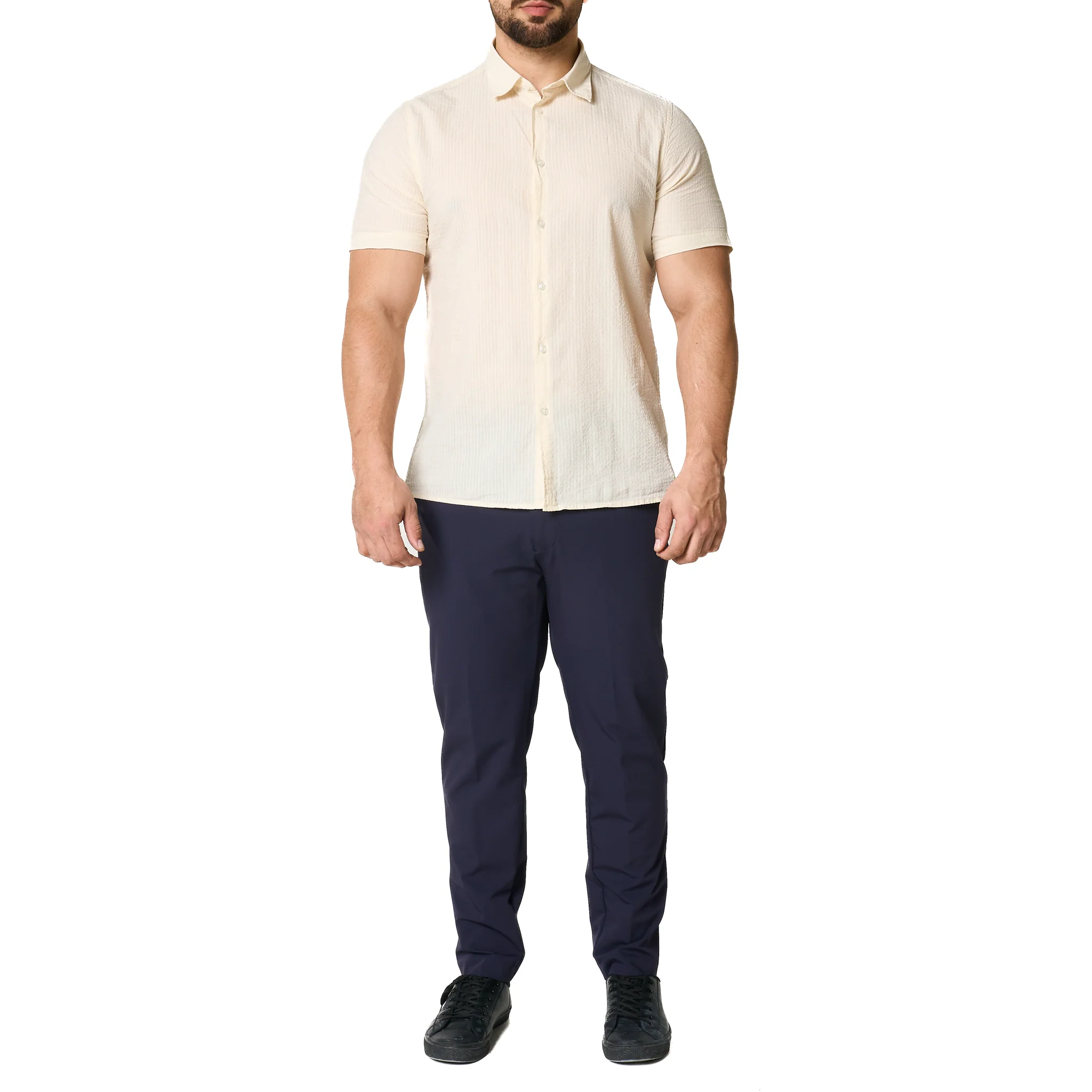 Mens SEINSE Beige Seersucker S/s Shirt - Image 11