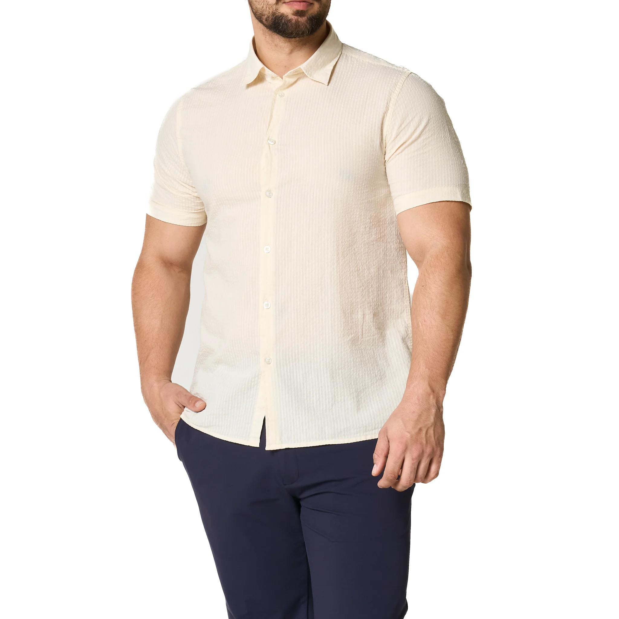 Mens SEINSE Beige Seersucker S/s Shirt - Image 2