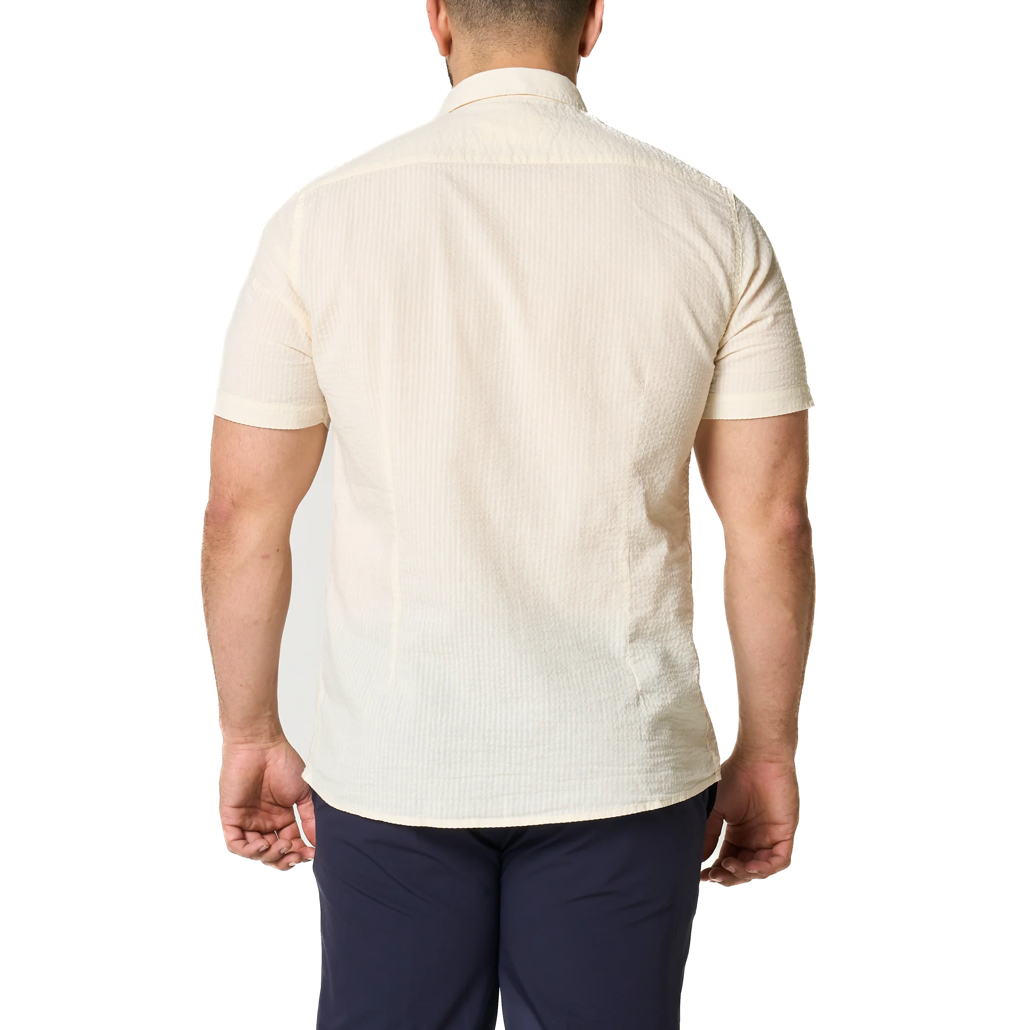 Mens SEINSE Beige Seersucker S/s Shirt - Image 3
