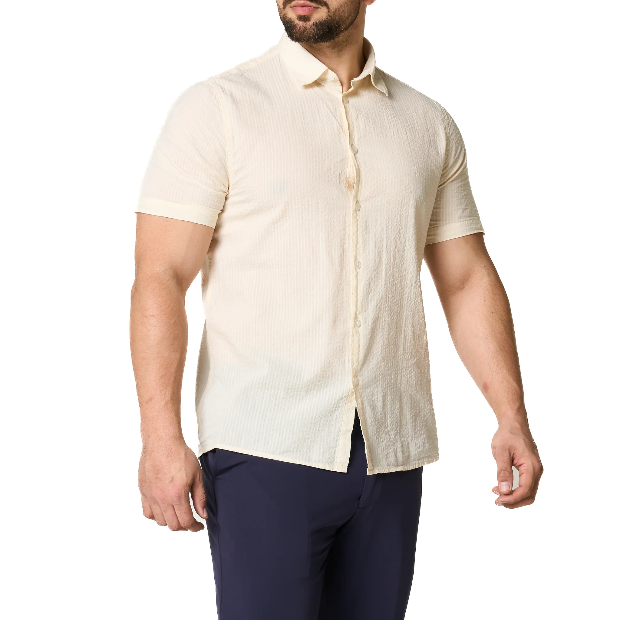 Mens SEINSE Beige Seersucker S/s Shirt - Image 5
