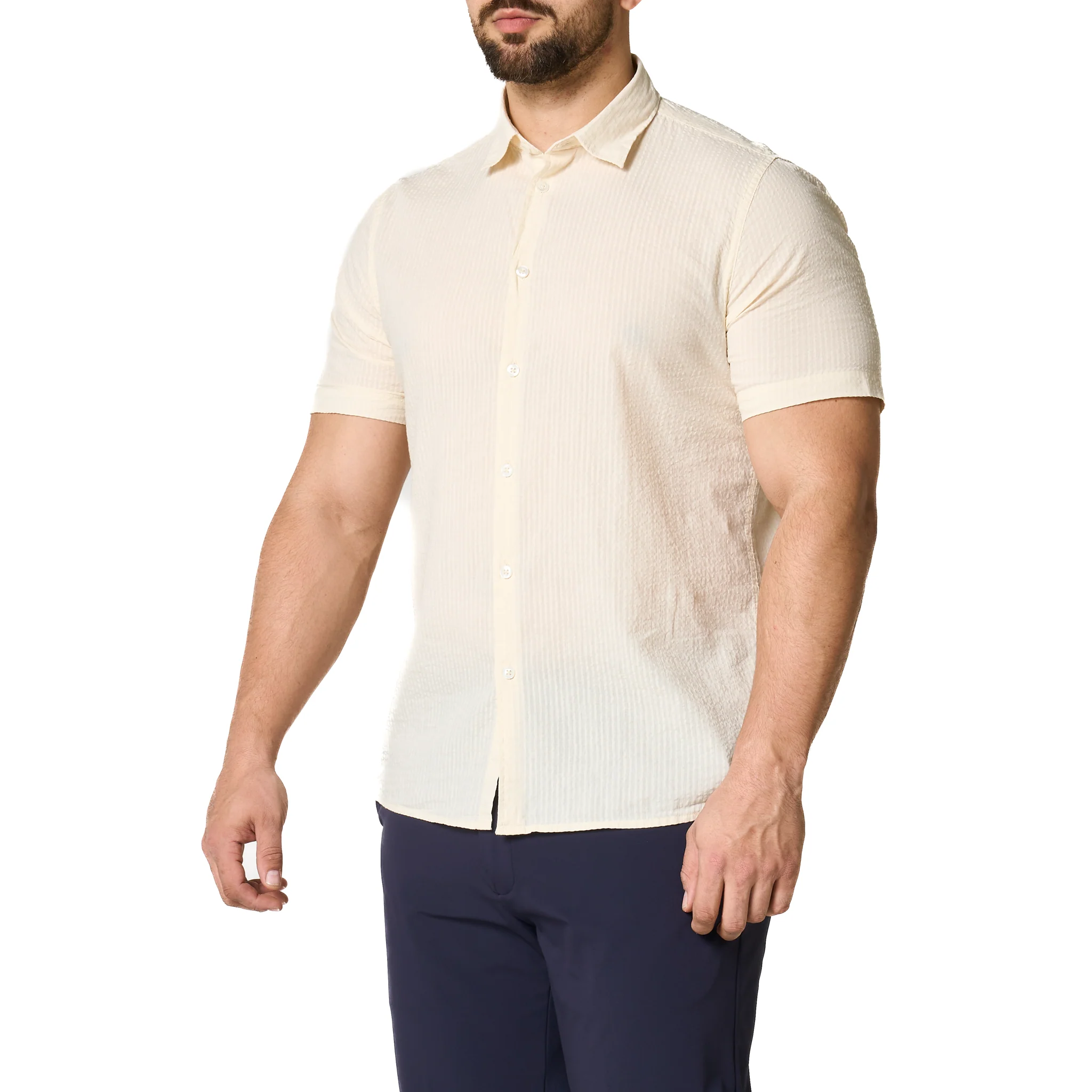 Mens SEINSE Beige Seersucker S/s Shirt - Image 8