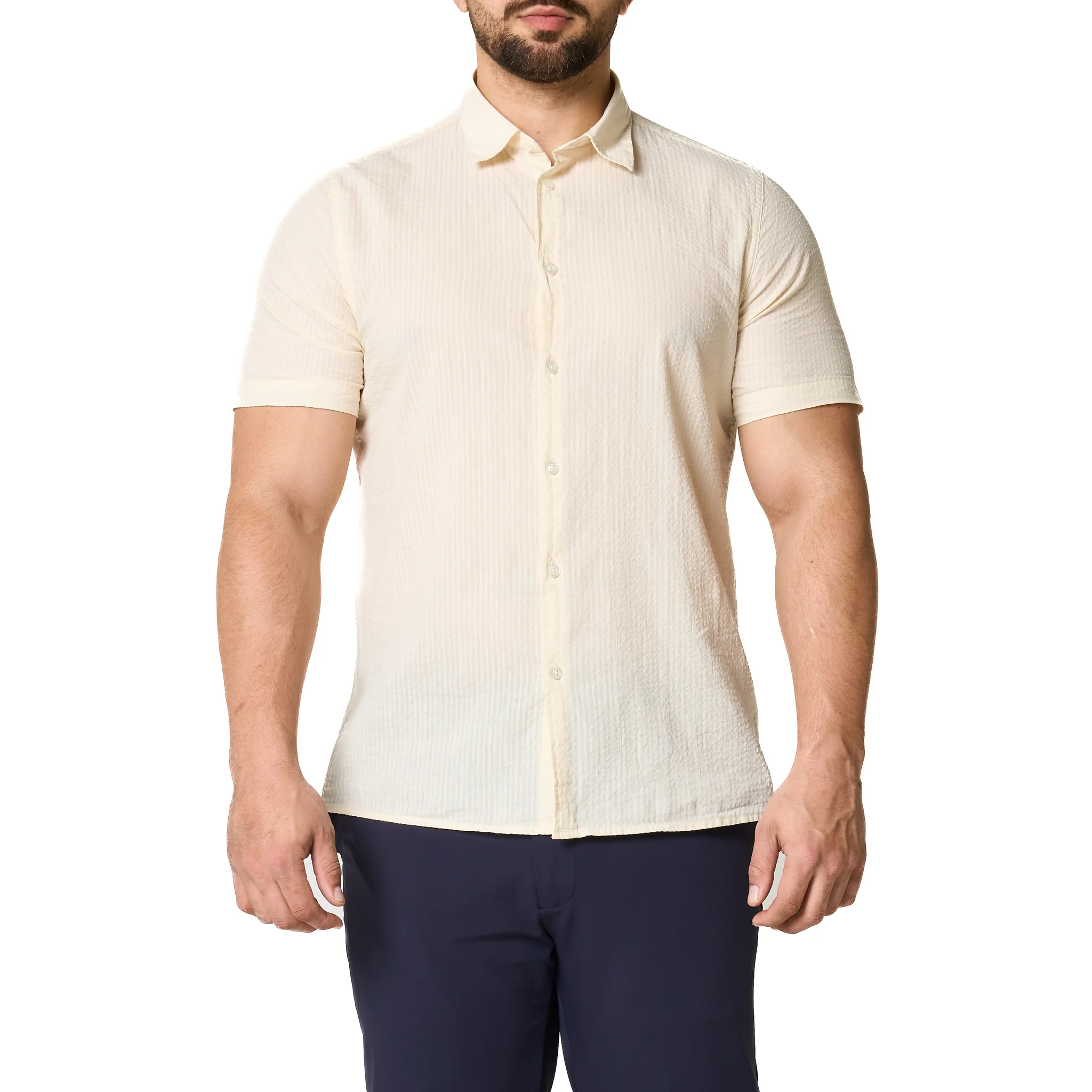 Mens SEINSE Beige Seersucker S/s Shirt - Image 9