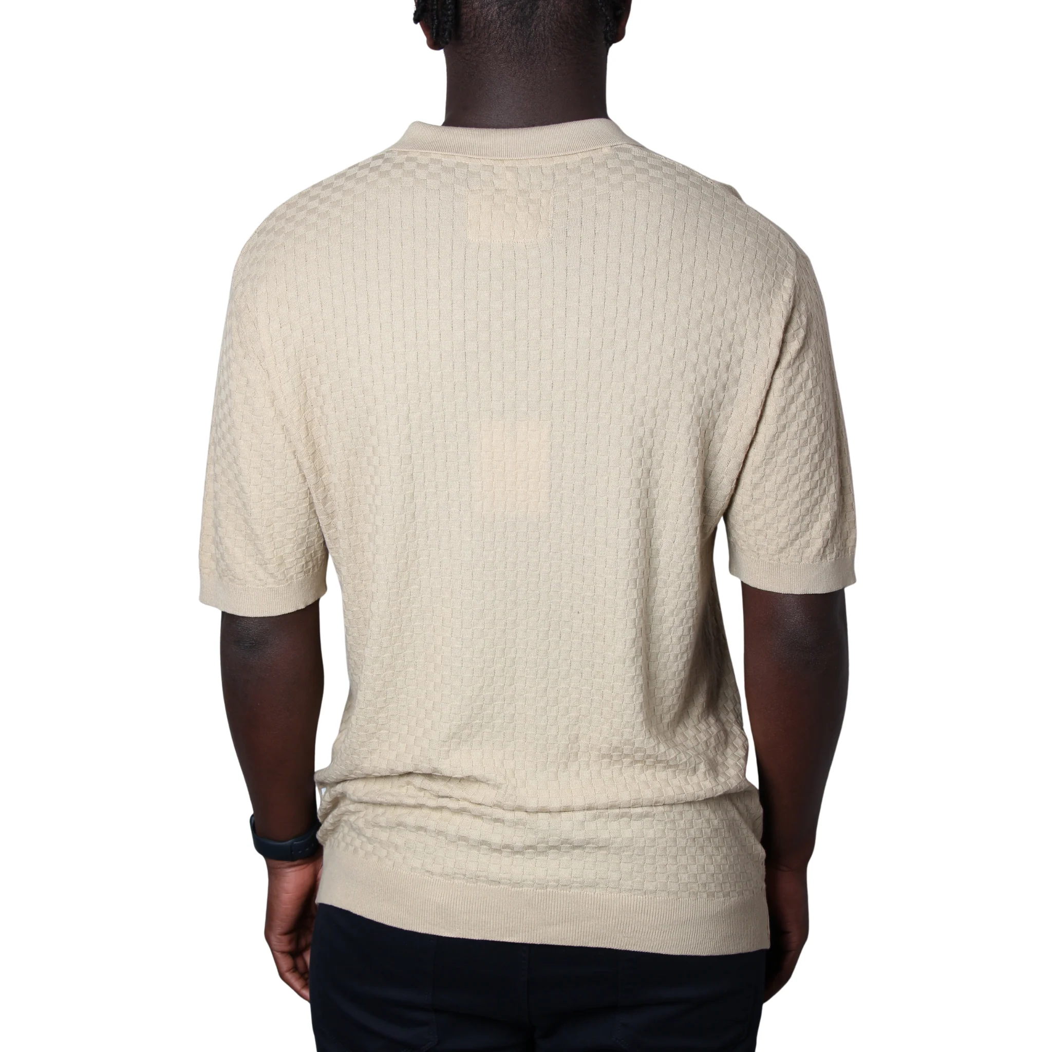 Mens SEINSE Beige Texture Knitted S/s Polo - Image 2