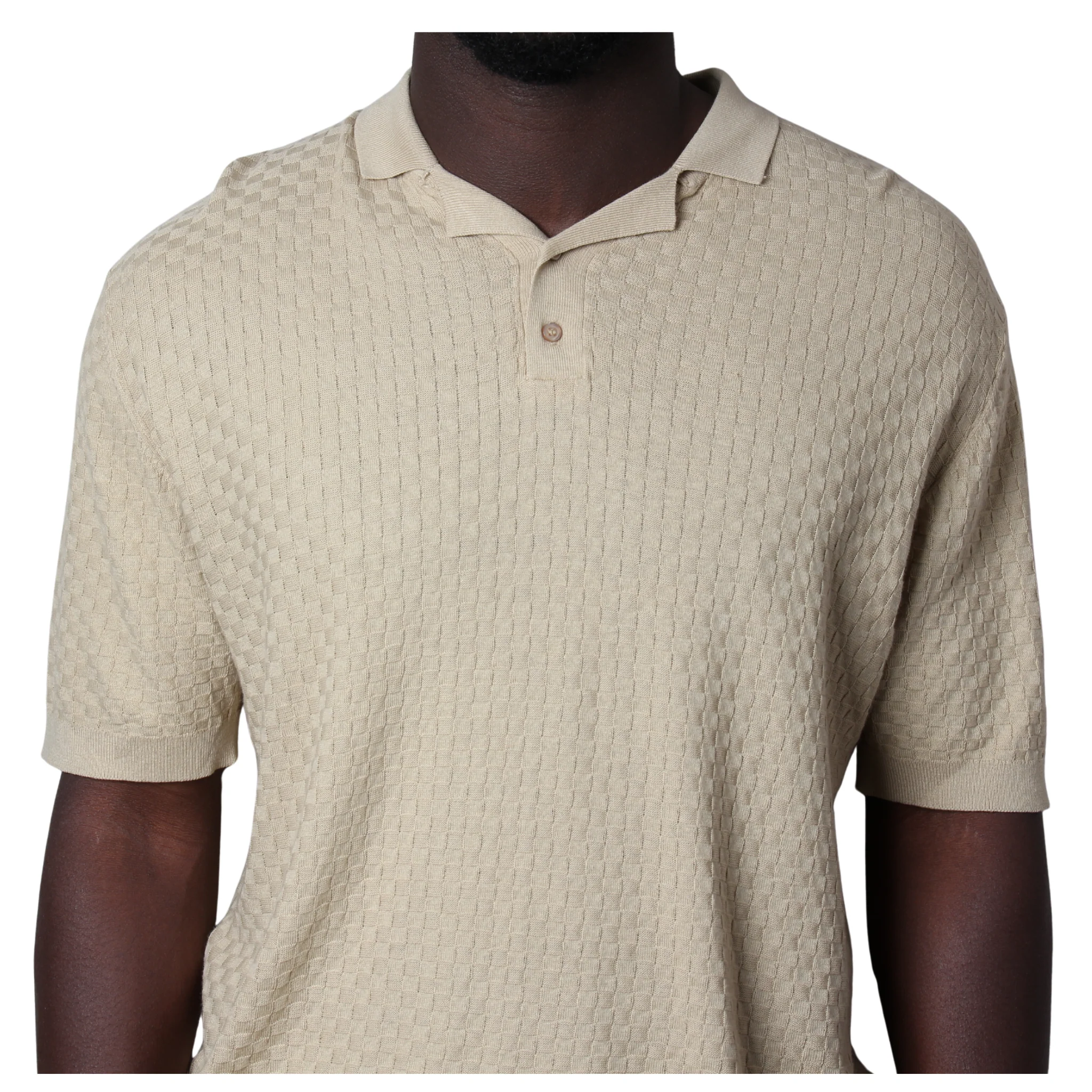 Mens SEINSE Beige Texture Knitted S/s Polo - Image 3