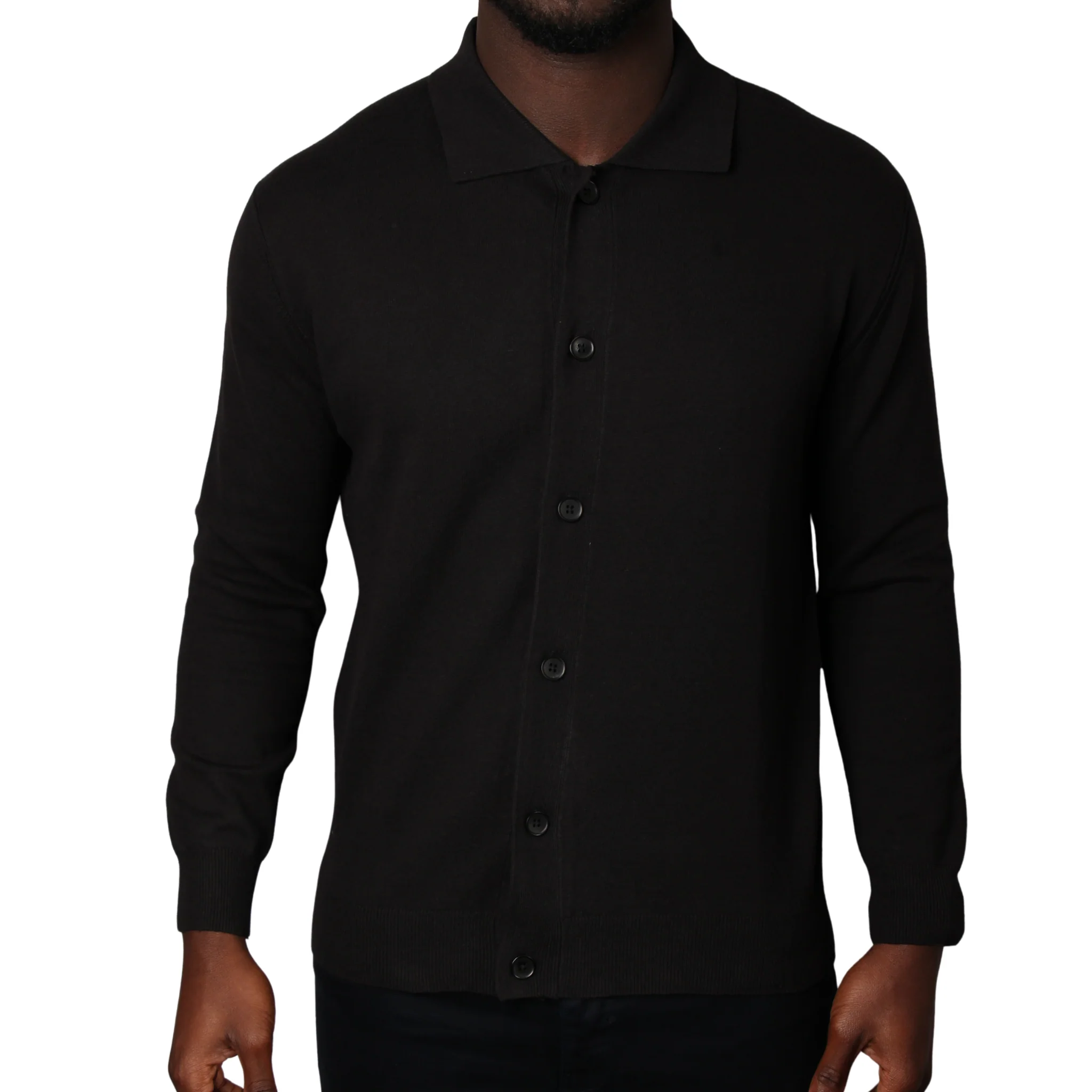 Mens SEINSE Black Knitted Cardigan Overshirt - Image 3