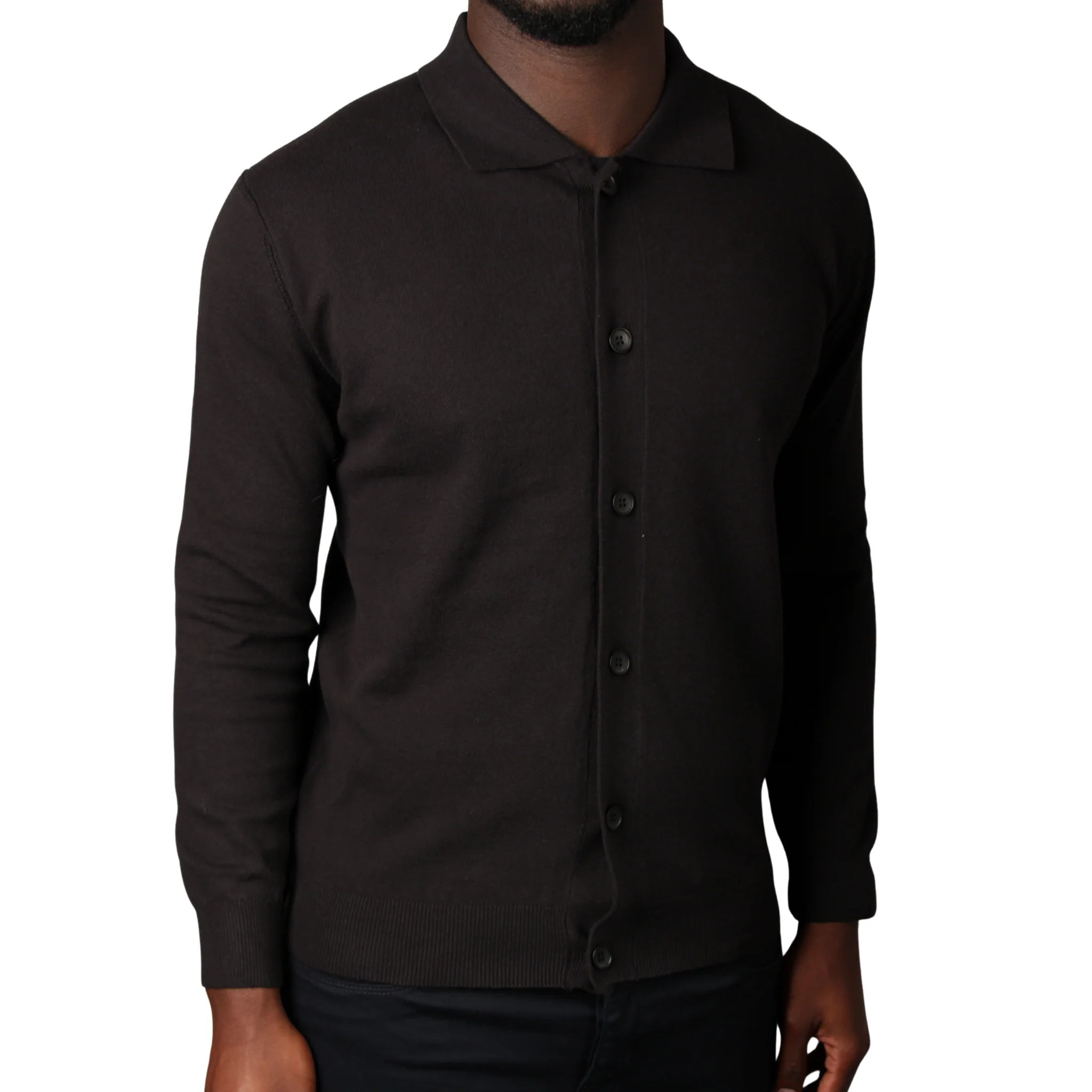 Mens SEINSE Black Knitted Cardigan Overshirt - Image 4