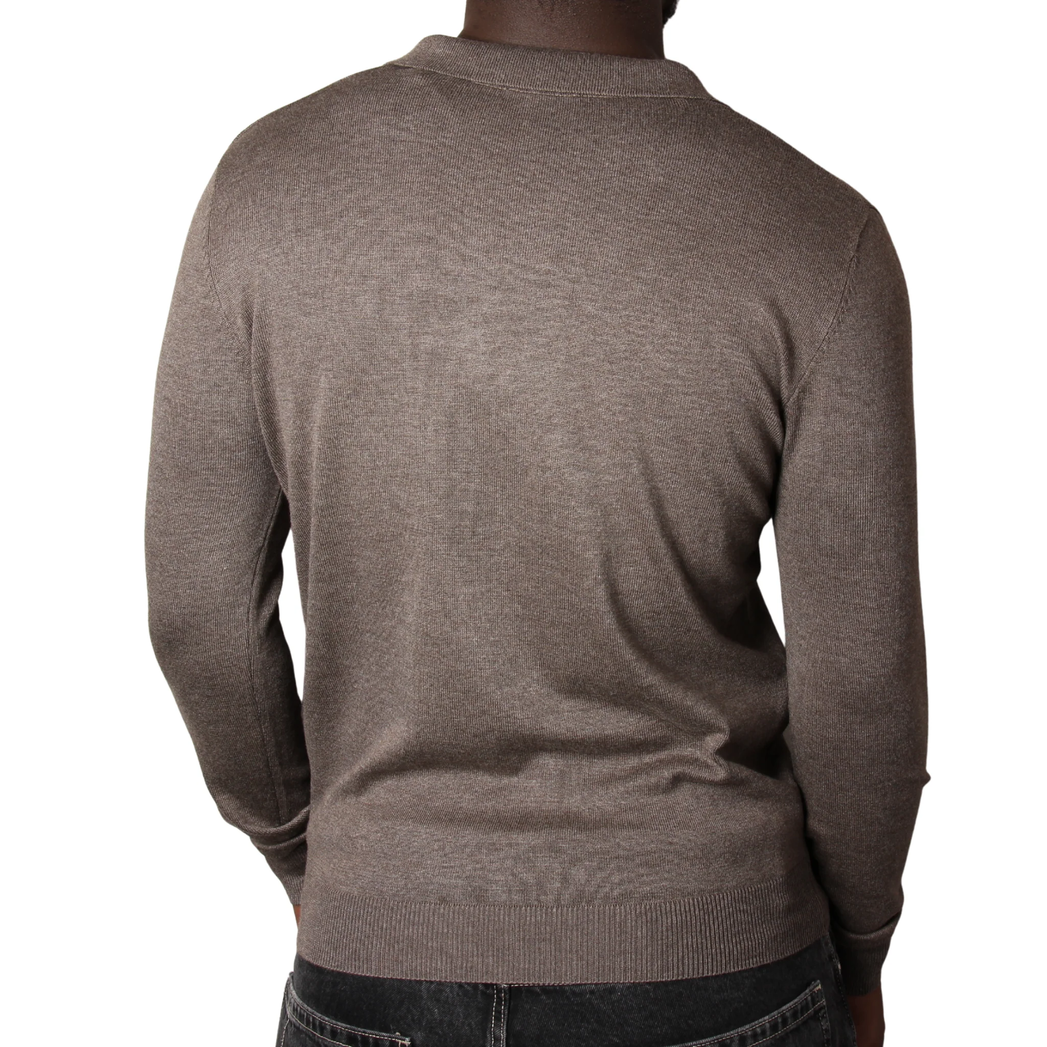 Mens SEINSE Brown Melange Open Collar Knitted L/s Polo Shirt - Image 2