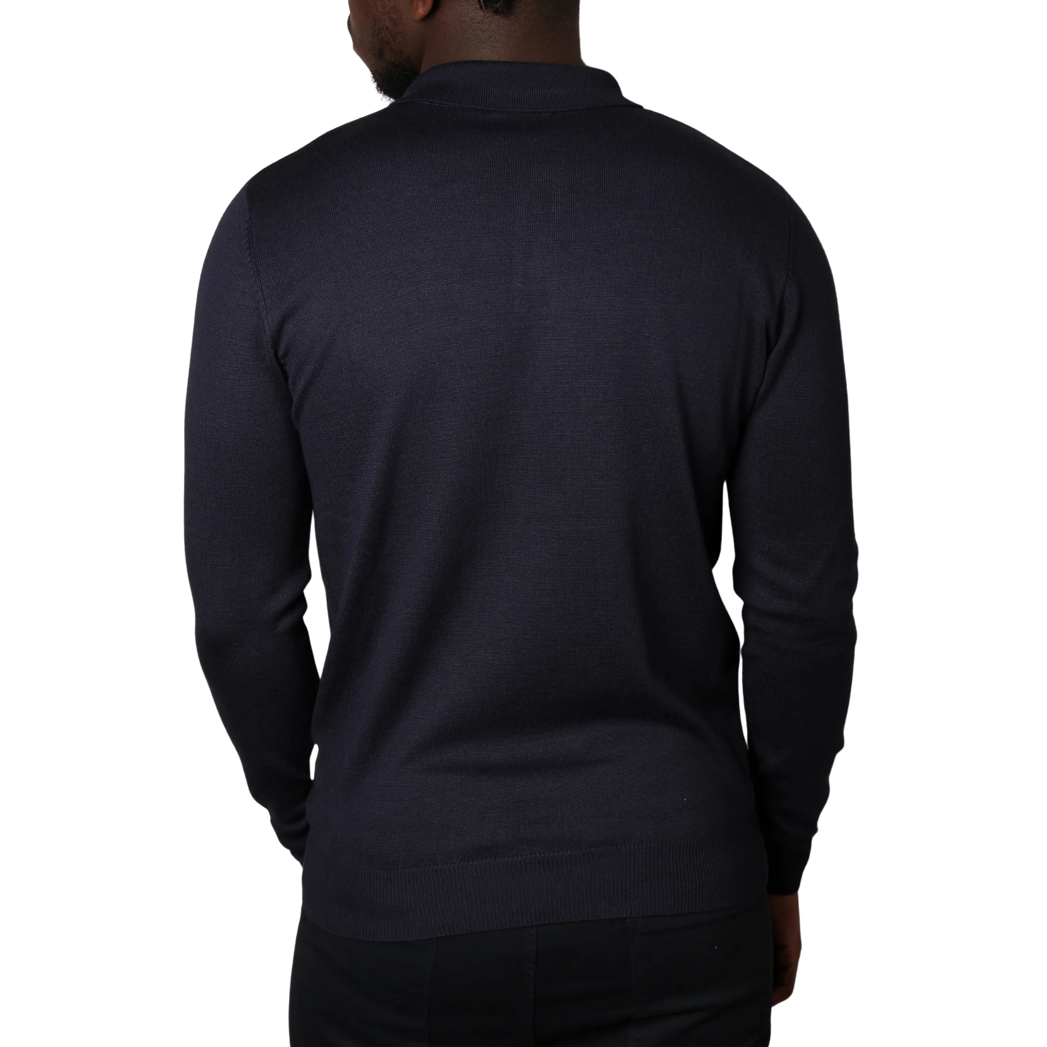 Mens SEINSE Navy Knitted L/s Polo Shirt - Image 2
