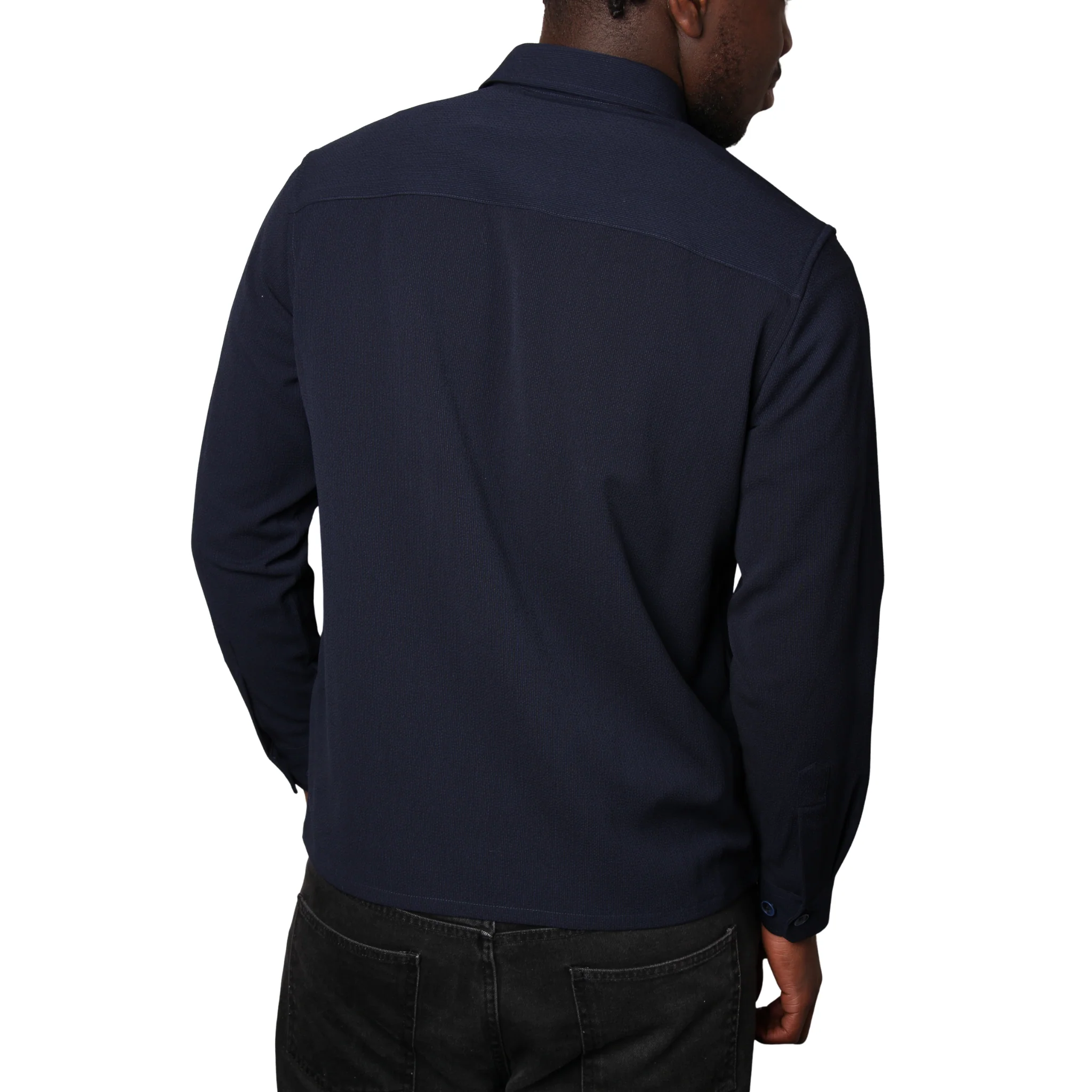 Mens SEINSE Navy Seersucker Button Overshirt - Image 2