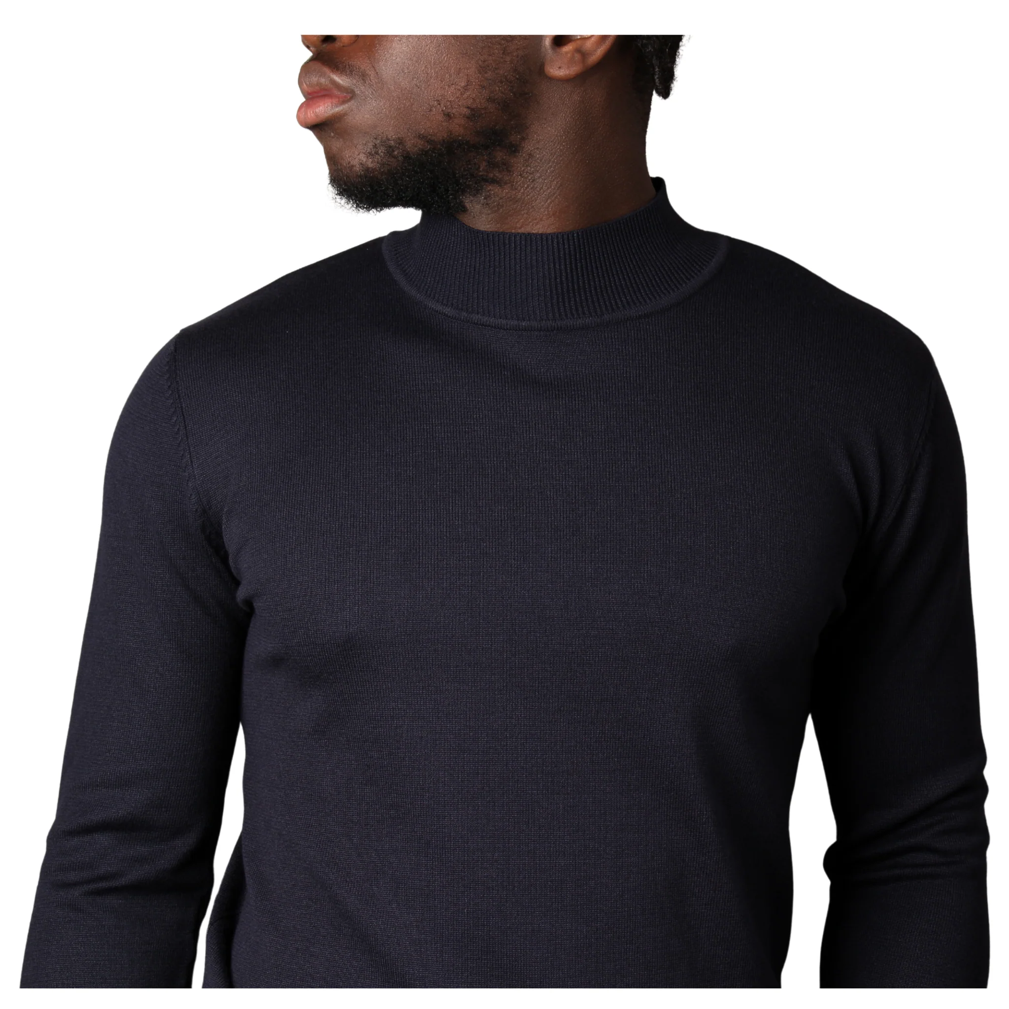 Mens SEINSE Navy Turtle Neck Knit Jumper - Image 3