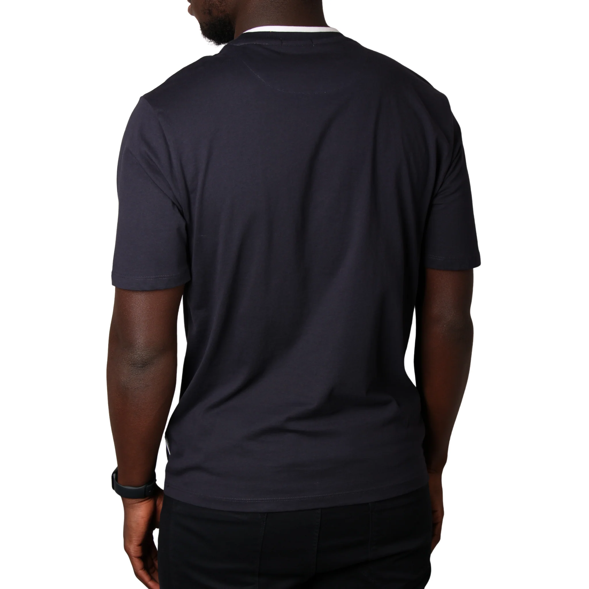 Mens SEINSE Navy/White Double Collar Neck S/s T Shirt - Image 2