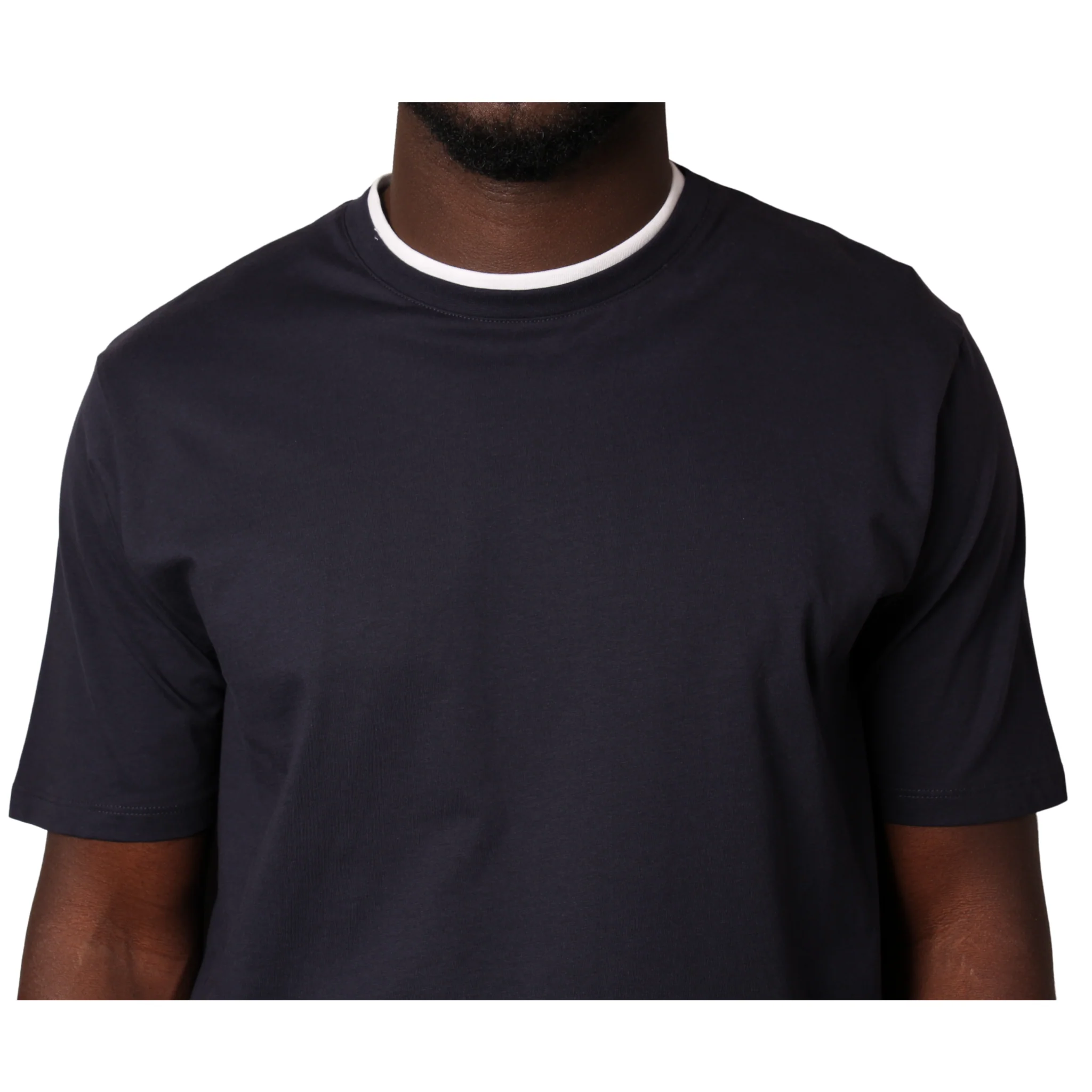 Mens SEINSE Navy/White Double Collar Neck S/s T Shirt - Image 3