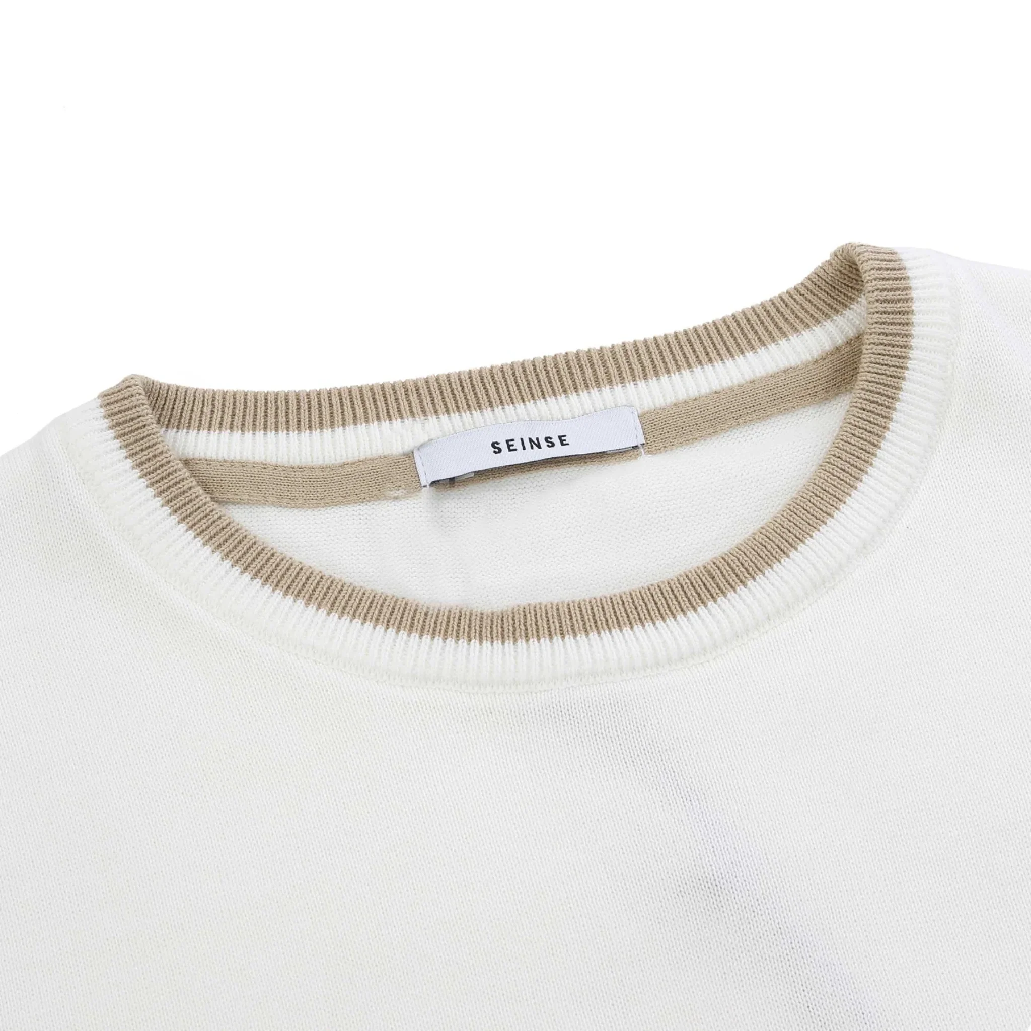 Mens SEINSE Off White/Beige Knitted S/s T Shirt - Image 2