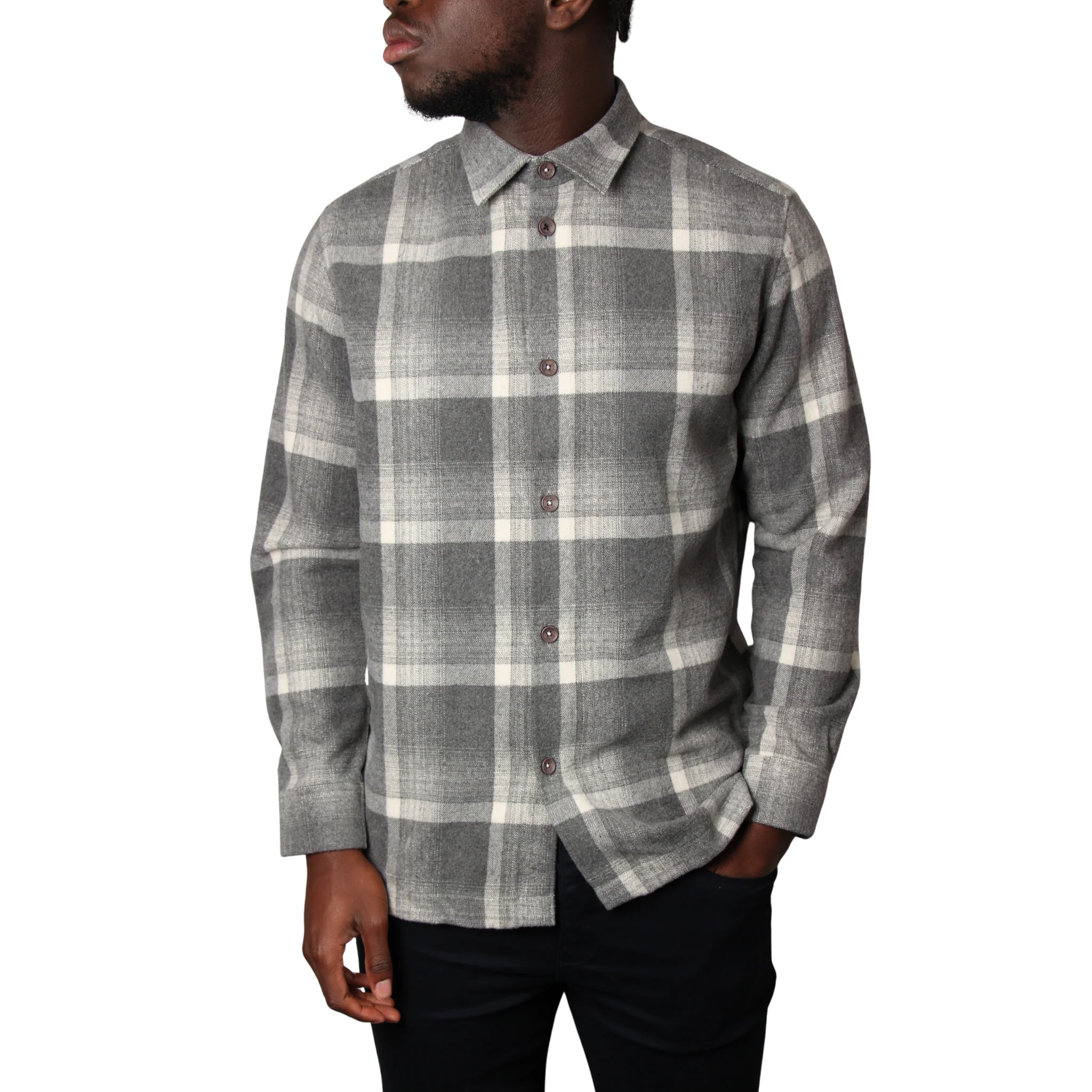 Mens SEINSE Perla Grey Flannel Overshirt - Image 2