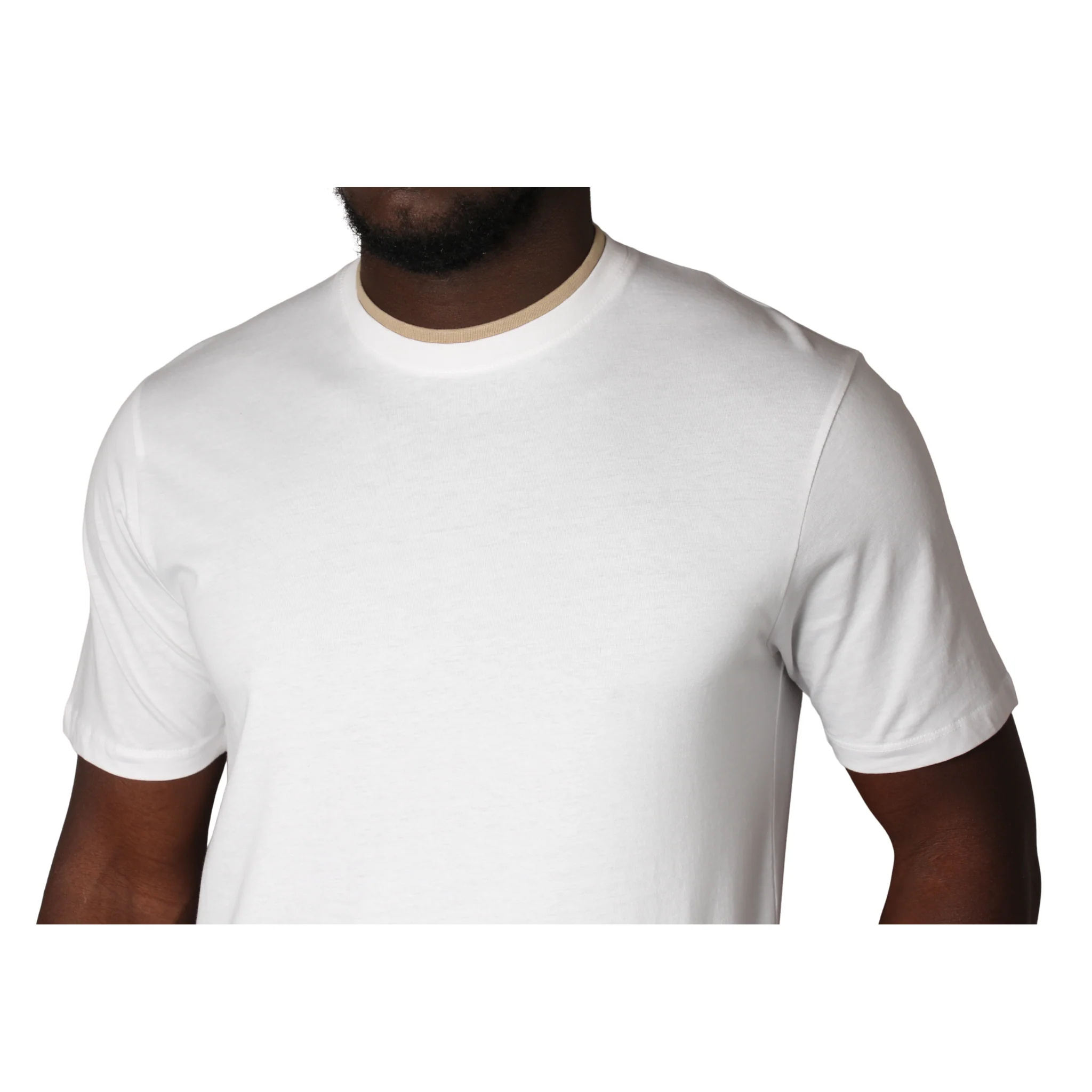 Mens SEINSE White/Beige Double Collar Neck S/s T Shirt - Image 3