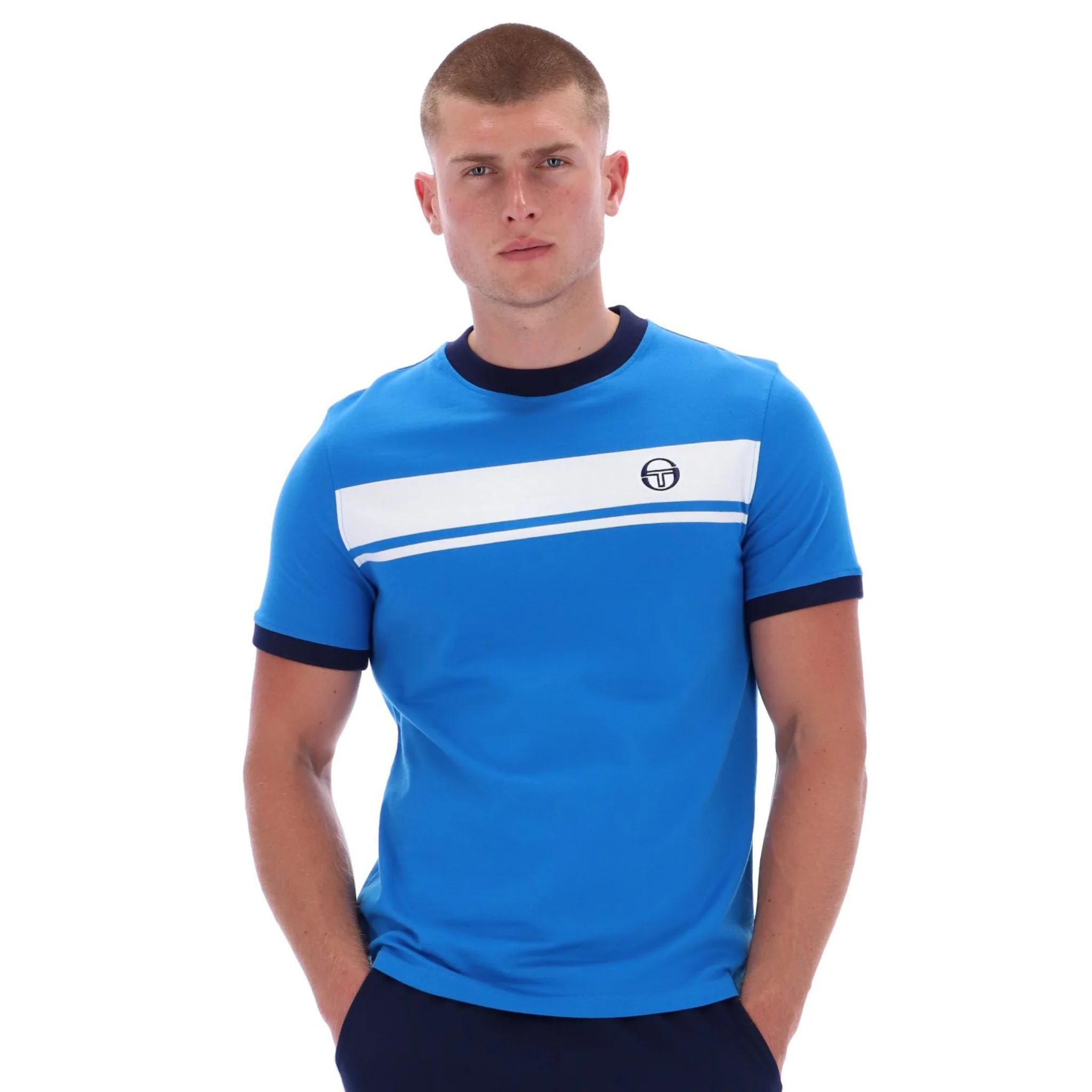 Mens Sergio Tacchini Directoire Blue/White Master S/s T Shirt - Image 2