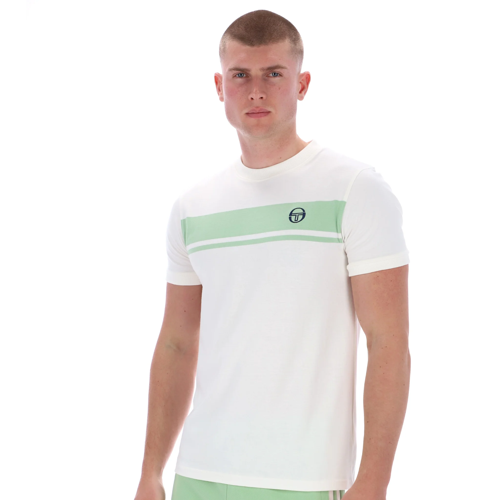 Mens Sergio Tacchini Gardenia/Quiet Green Master S/s T Shirt - Image 2