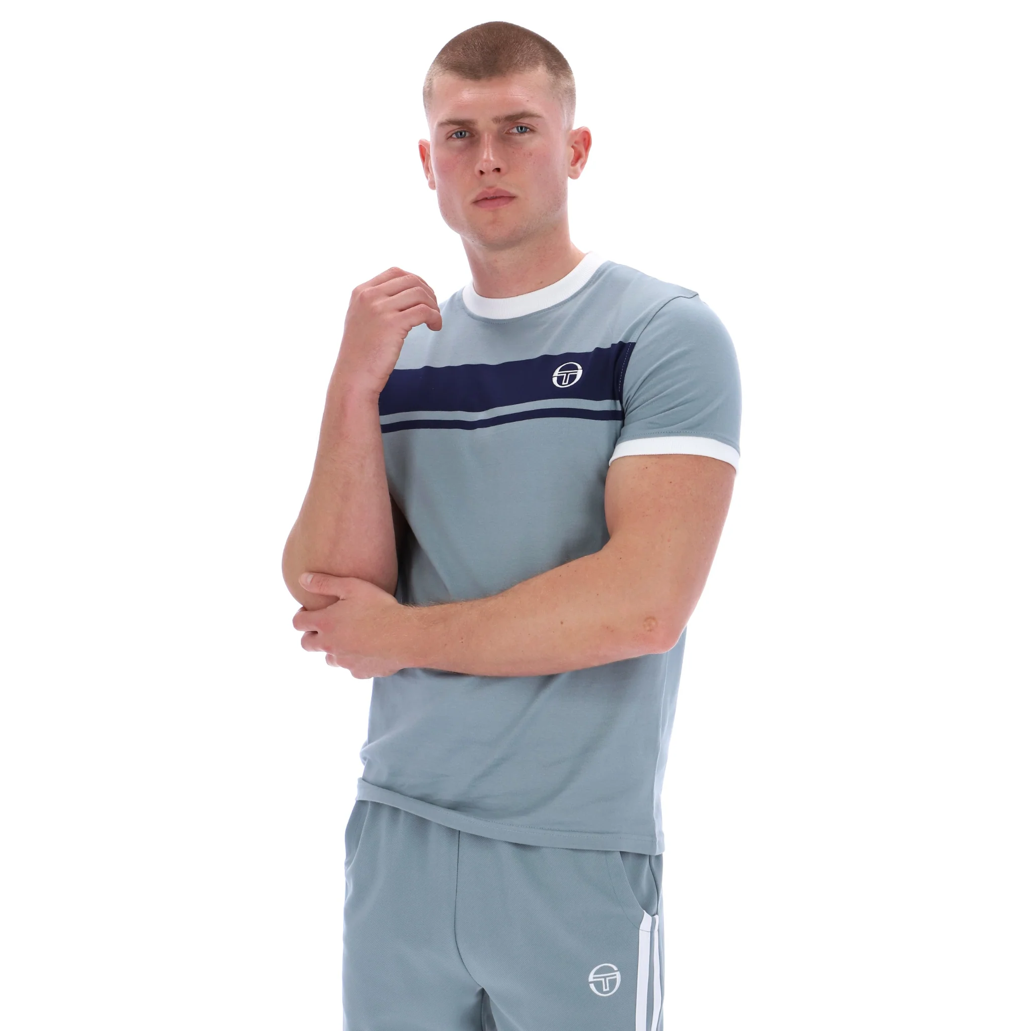 Mens Sergio Tacchini Lead/Maritime Blue/White Master S/s T Shirt - Image 2
