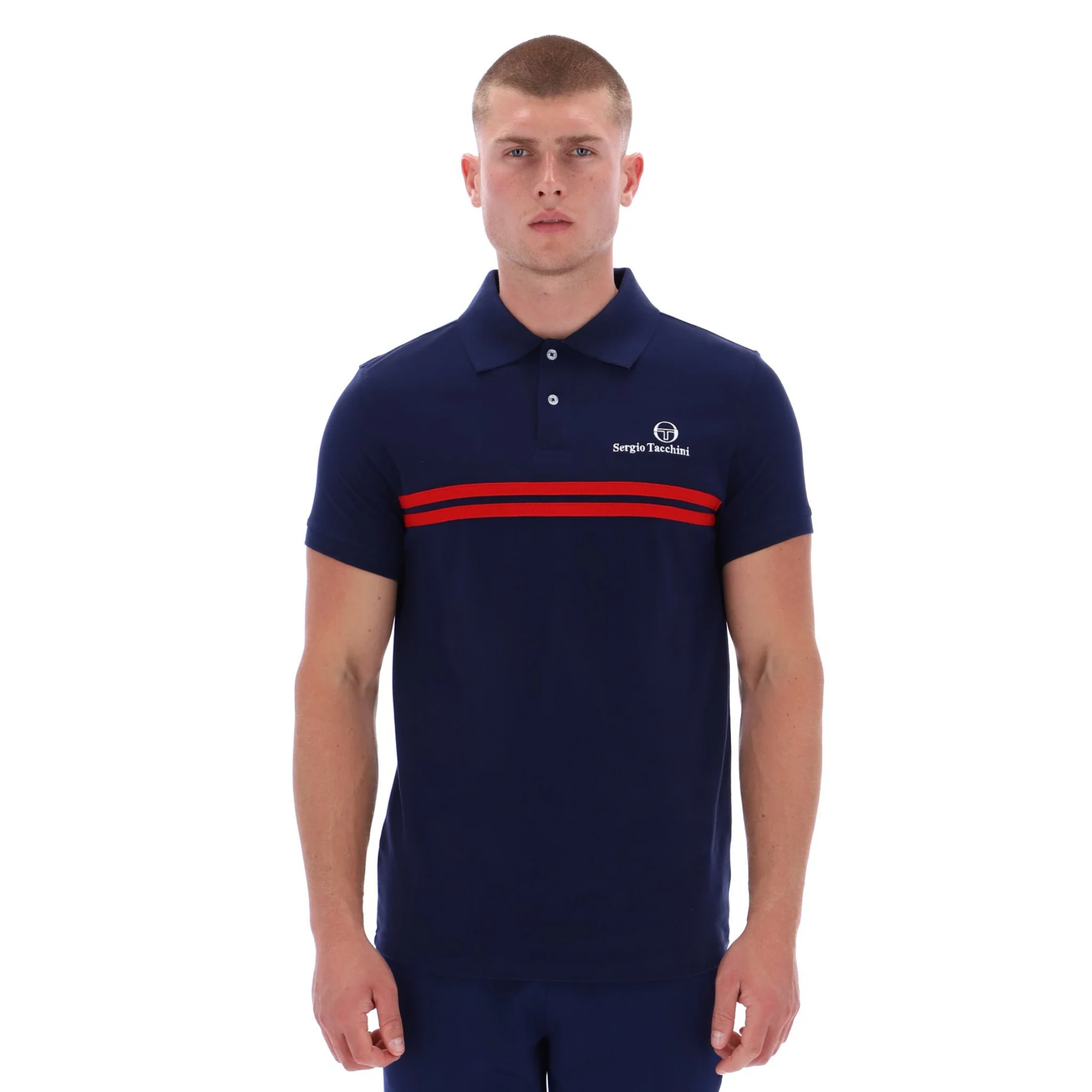 Mens Sergio Tacchini Maritime Blue/Adrenaline Rush New Supermac S/s Polo - Image 2