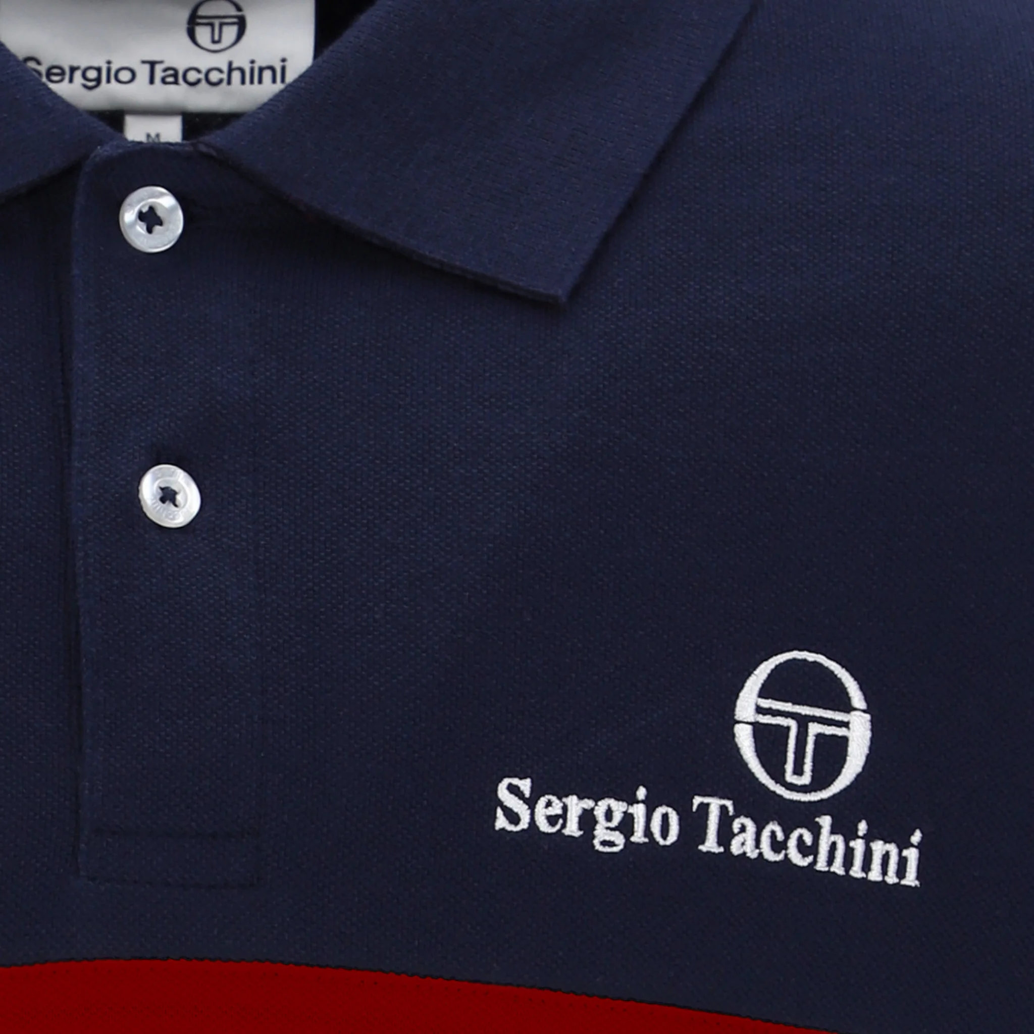 Mens Sergio Tacchini Maritime Blue/Adrenaline Rush New Supermac S/s Polo - Image 3