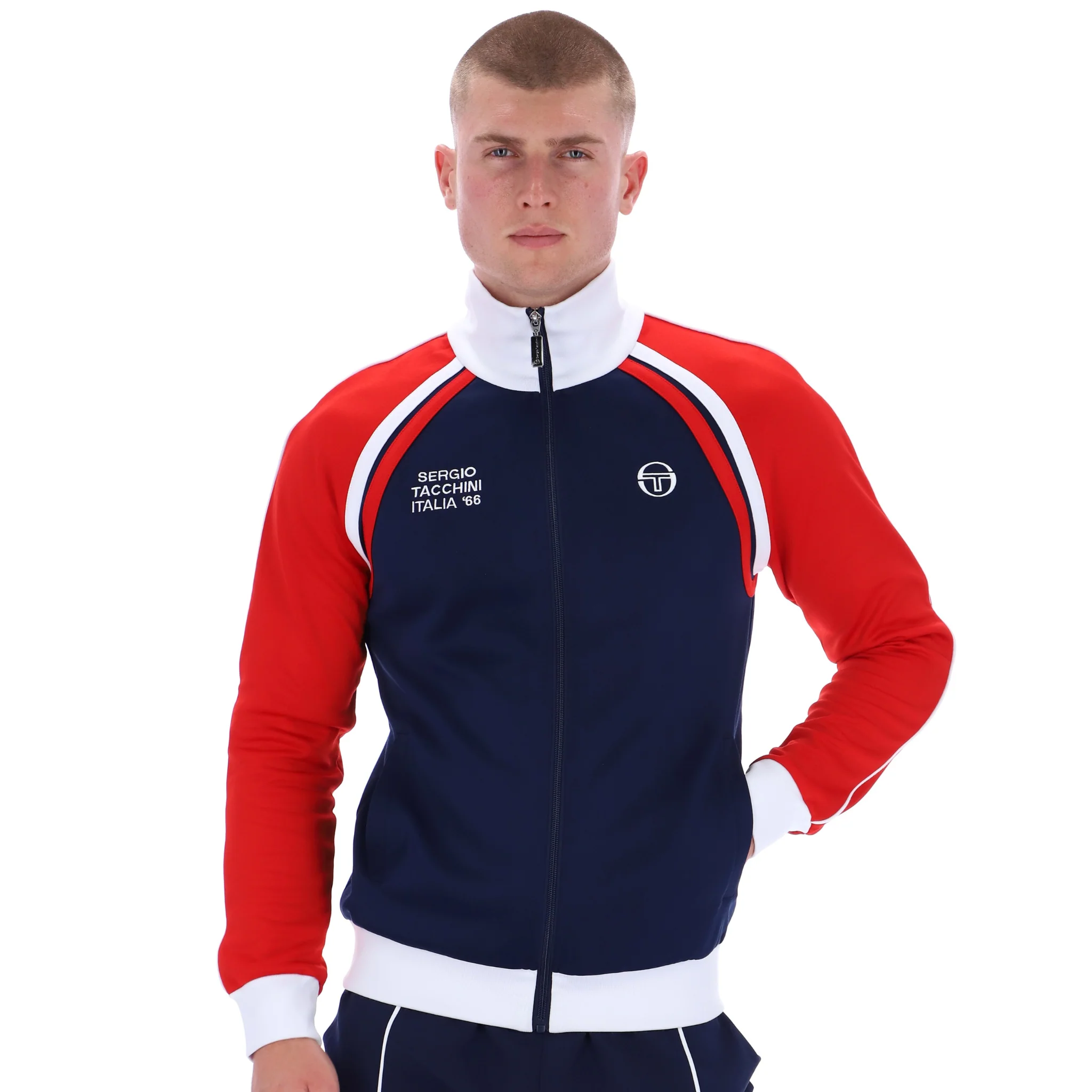 Mens Sergio Tacchini Maritime Blue/Adrenaline Rush/White Ghibli Davis Track Top - Image 2