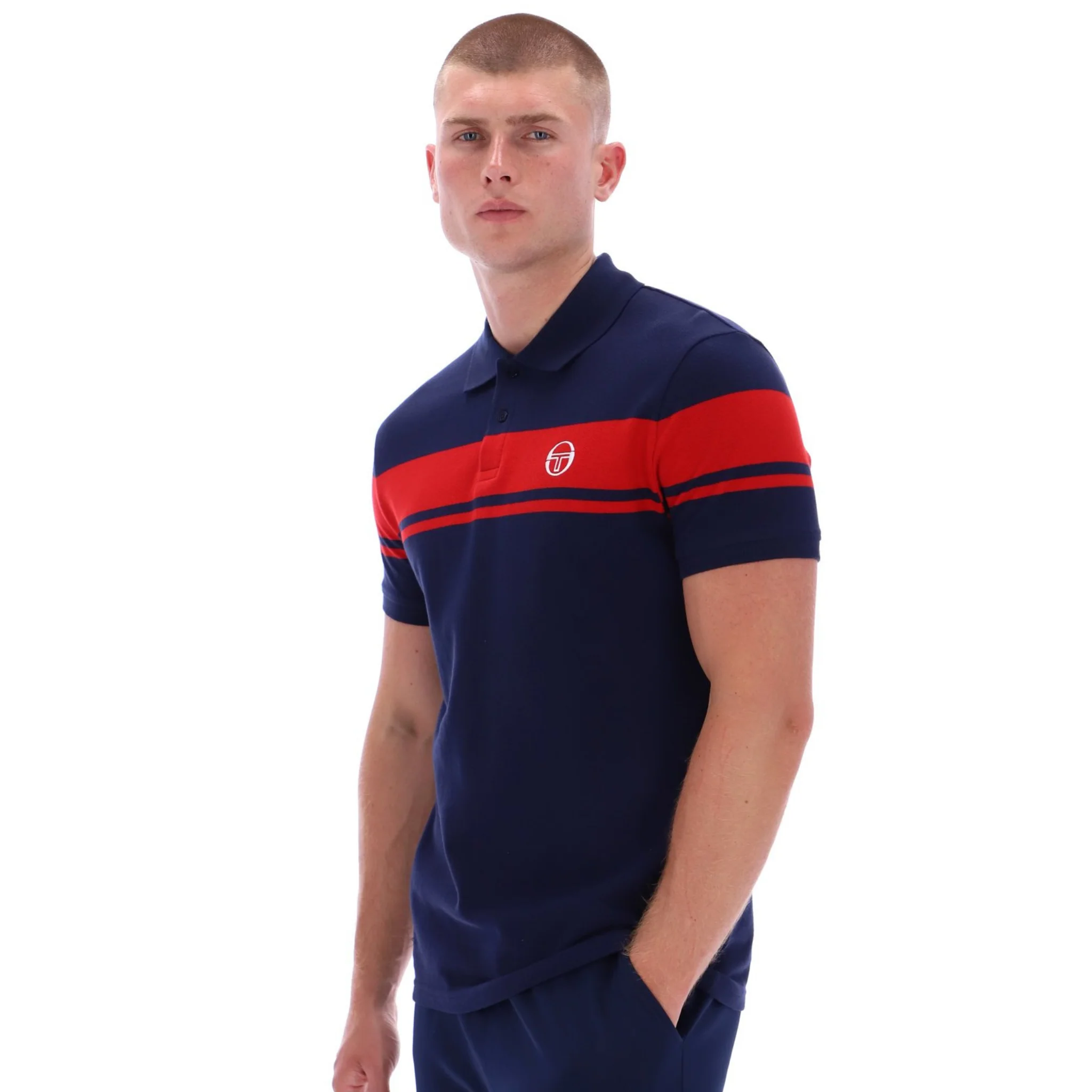 Mens Sergio Tacchini Maritime Blue/Adrenaline Rush Young Line S/s Polo - Image 2