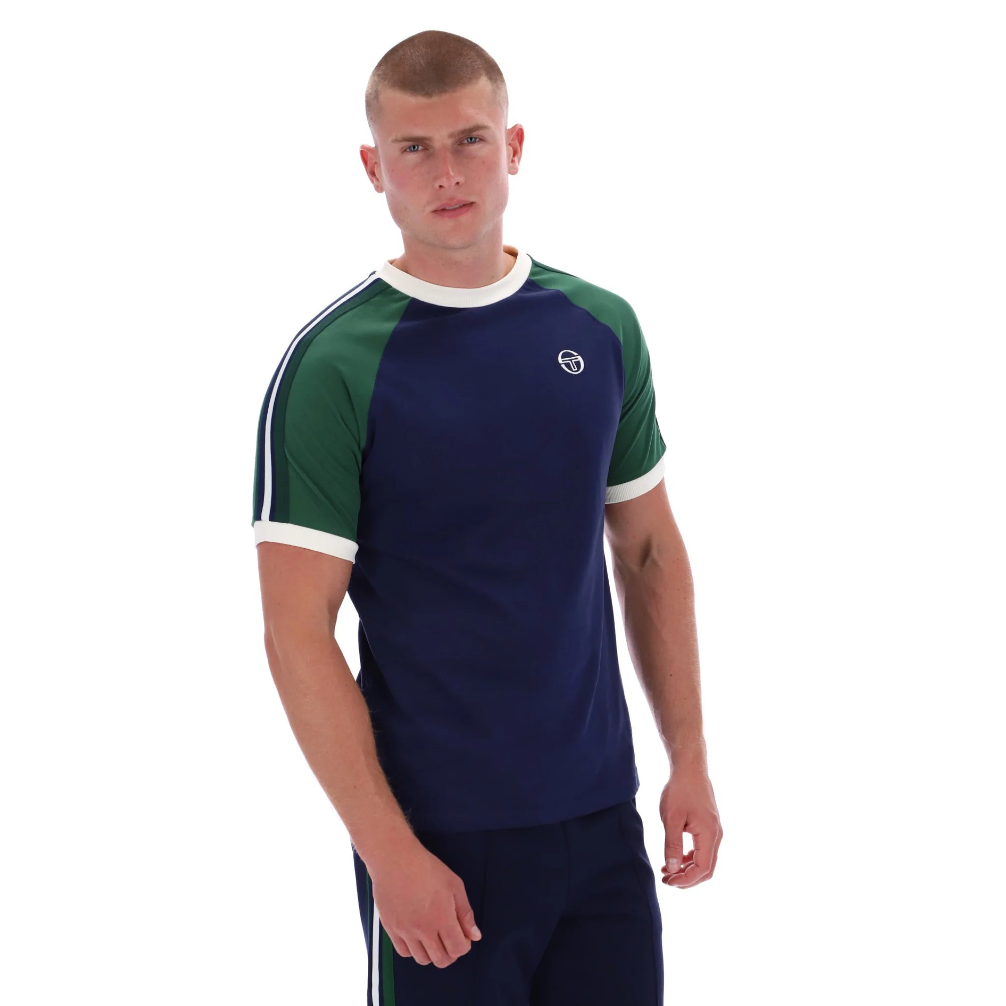Mens Sergio Tacchini Maritime Blue/Eden Hadow Ringer S/s T Shirt - Image 2
