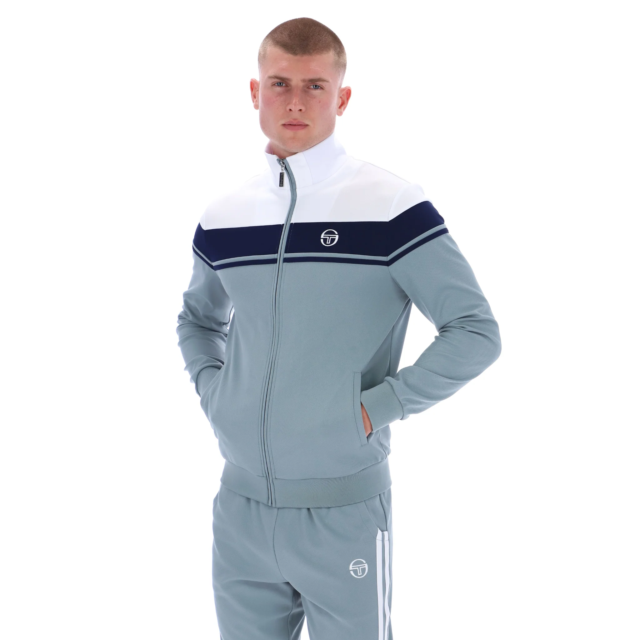 Mens Sergio Tacchini White/Maritime Blue/Lead Damarindo Track Top - Image 2