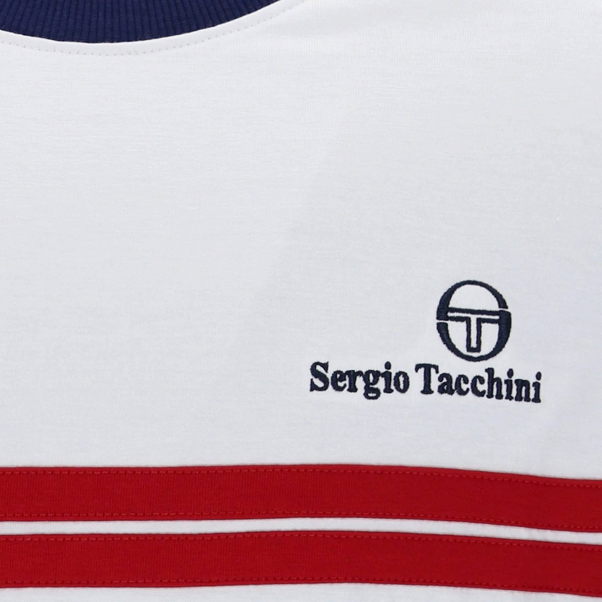 Mens Sergio Tacchini White/Maritime Blue New Supermac S/s T Shirt - Image 2