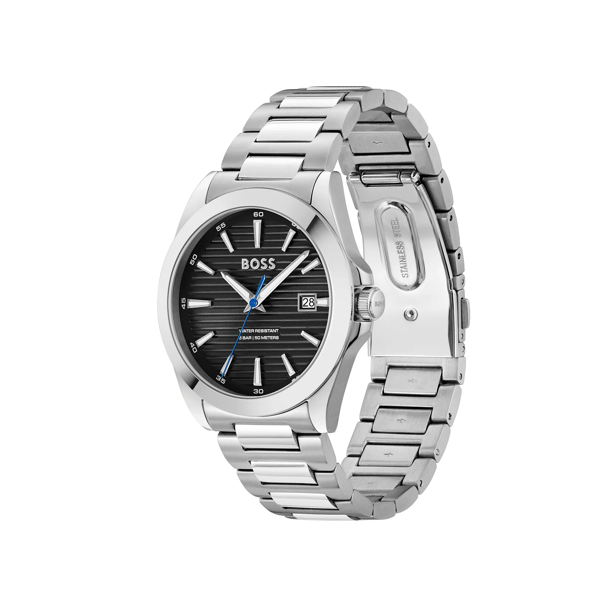 Mens BOSS Silver/Black Strike Bracelet Watch - Image 2