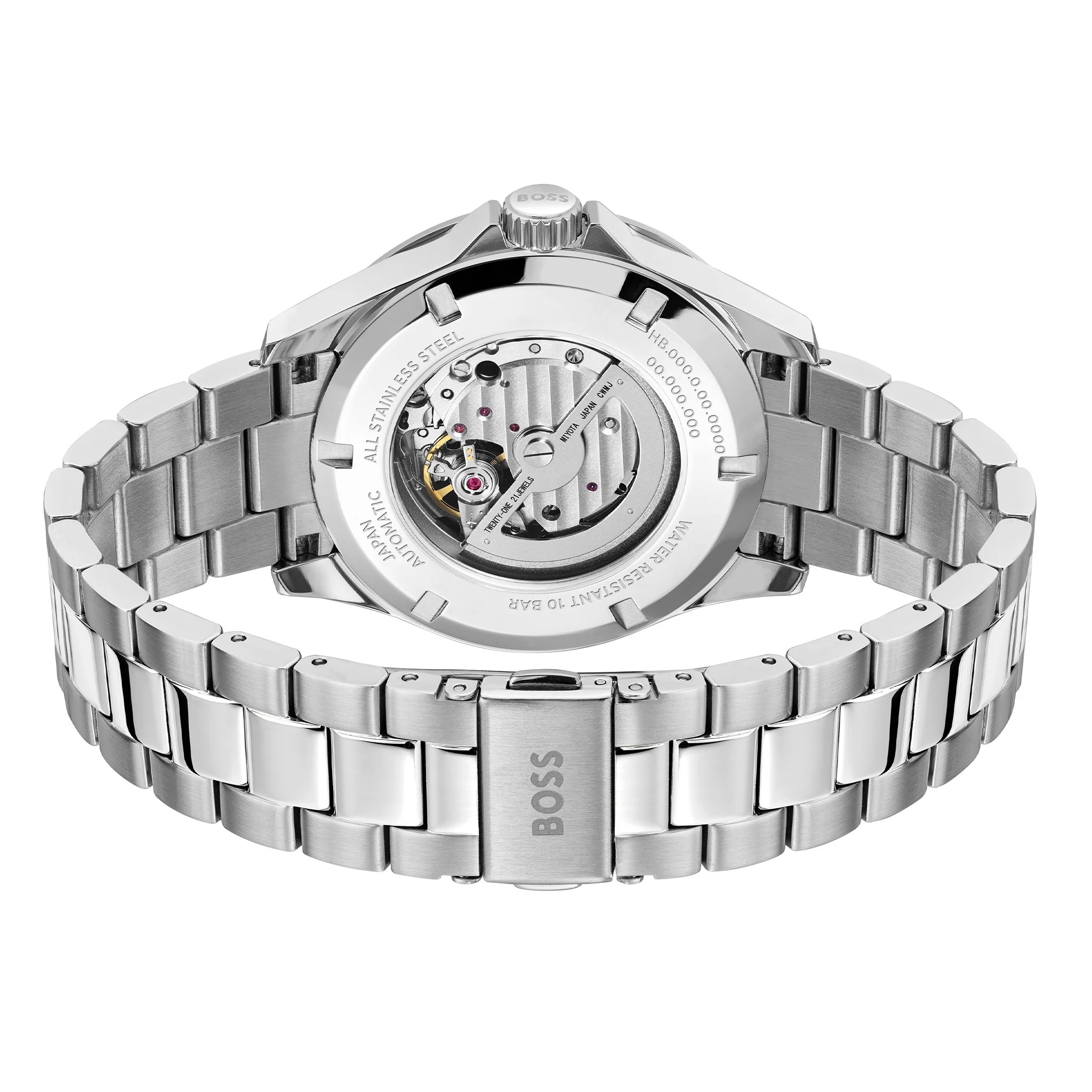 Mens BOSS Silver/Black Troper Automatic Watch - Image 3