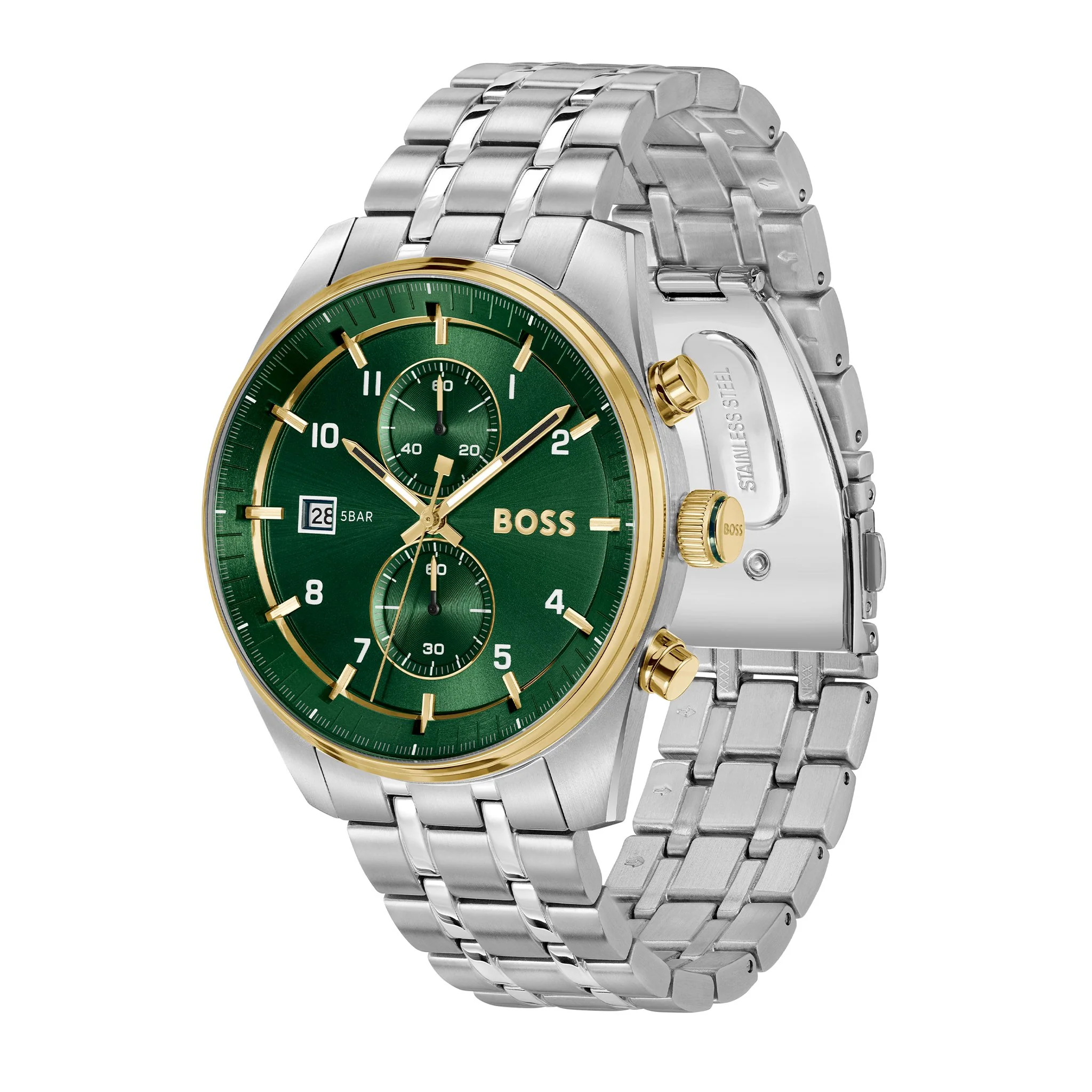 Mens BOSS Silver/Green/Gold Skytraveller Bracelet Watch - Image 2