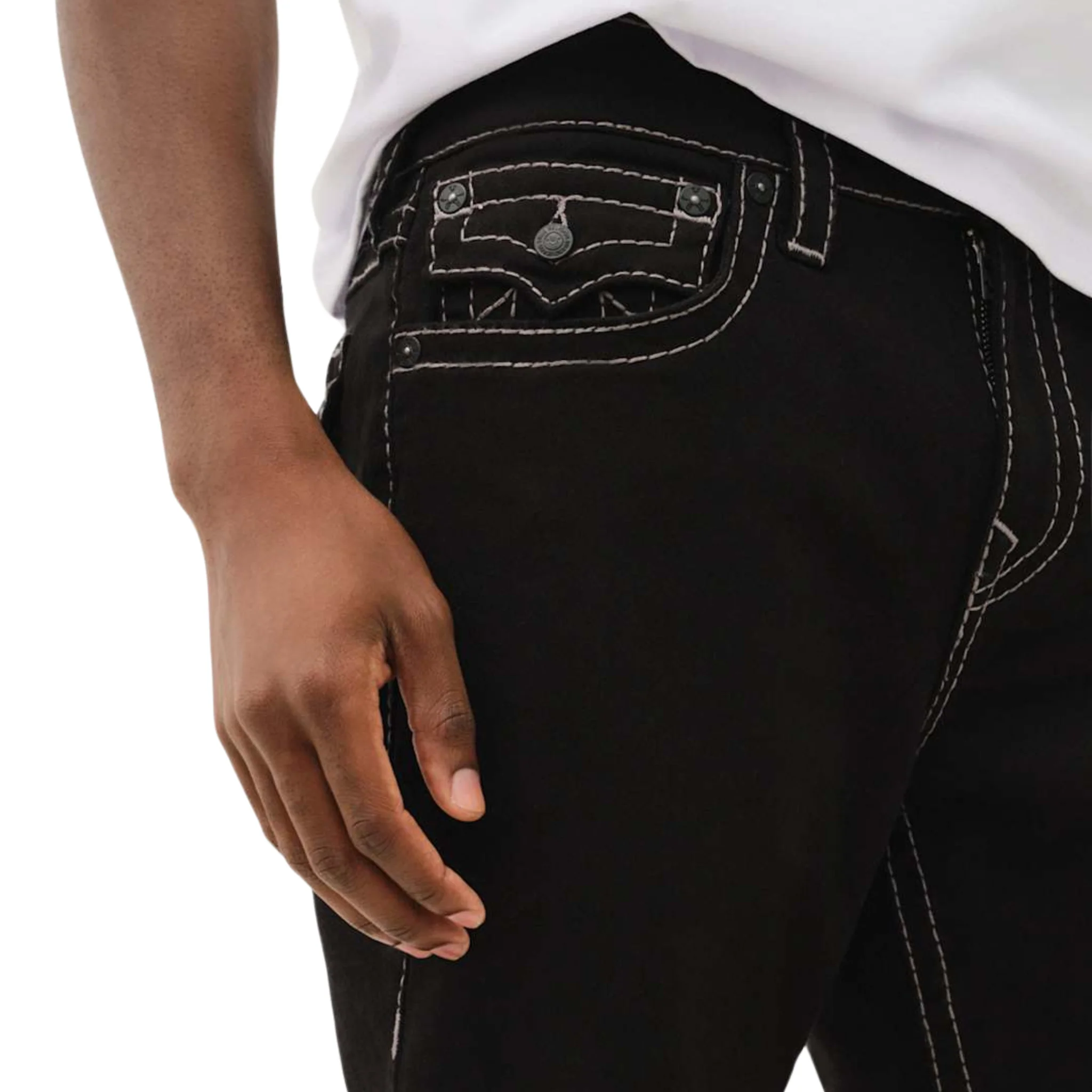 Mens True Religion Body Rinse Black Ricky Flap Big T Jeans - Image 4