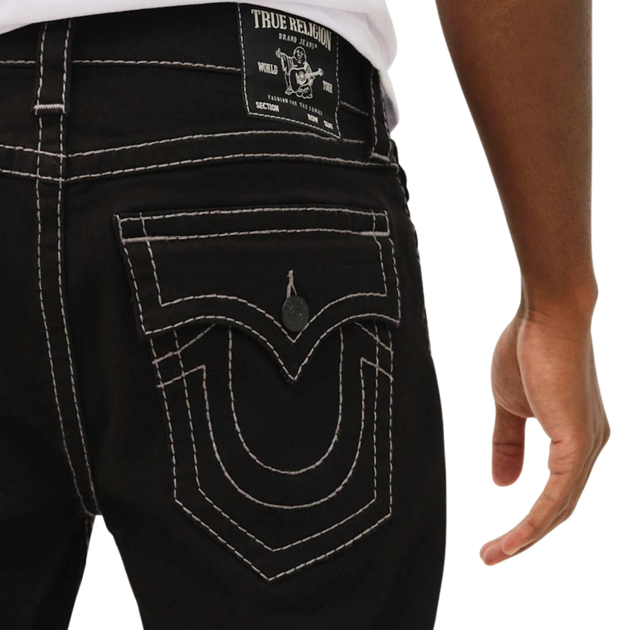 Mens True Religion Body Rinse Black Ricky Flap Big T Jeans - Image 5