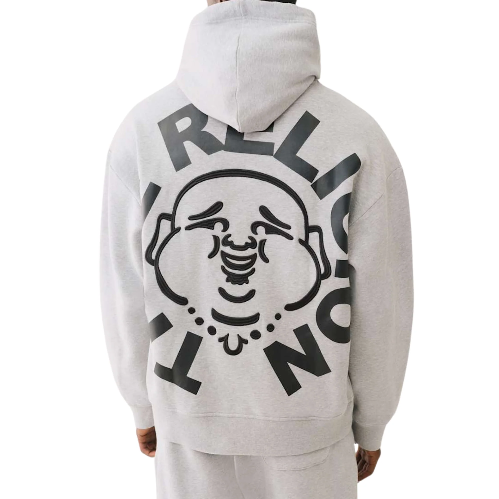 Mens True Religion Heather Grey Buddha Face Hoodie - Image 2