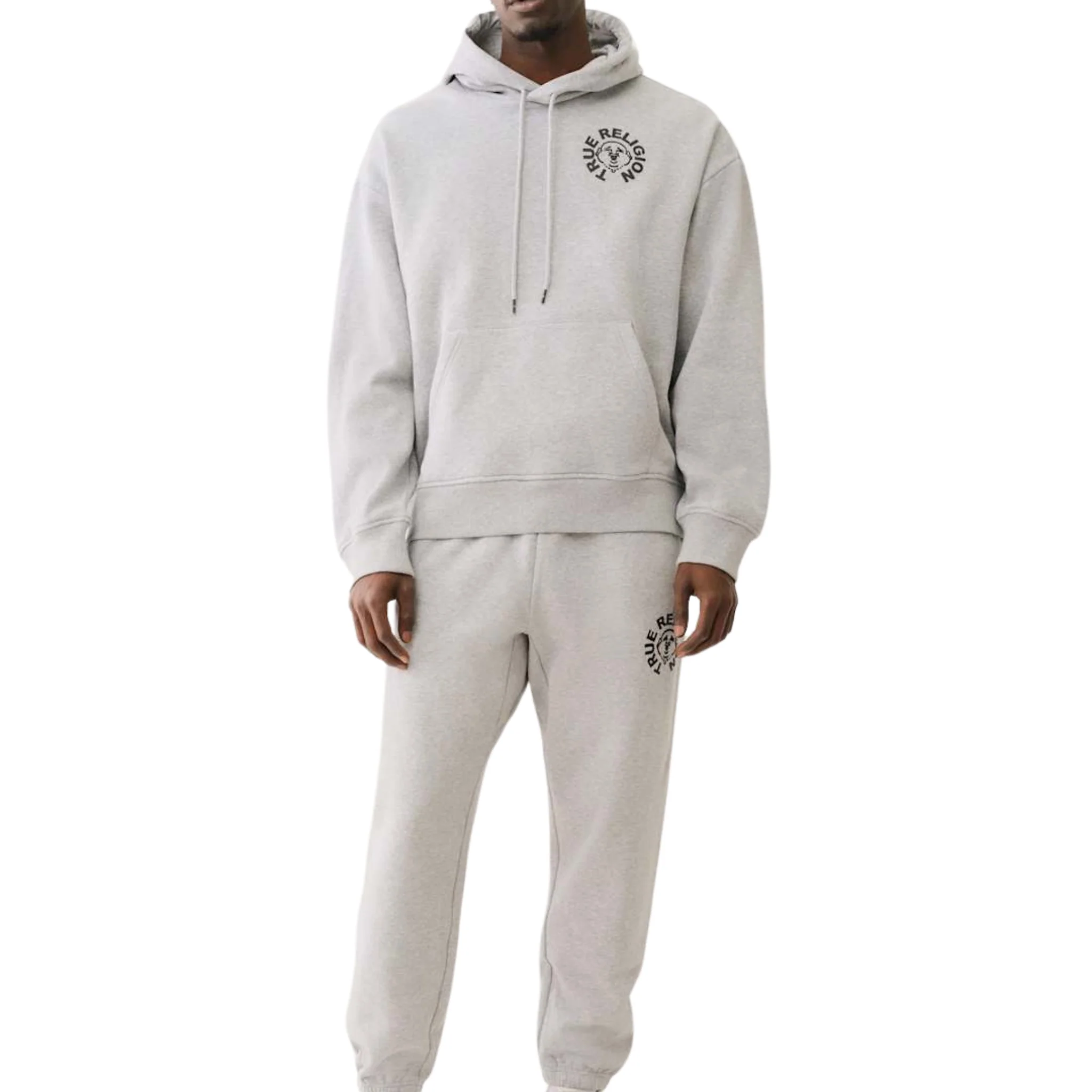 Mens True Religion Heather Grey Buddha Face Hoodie - Image 3