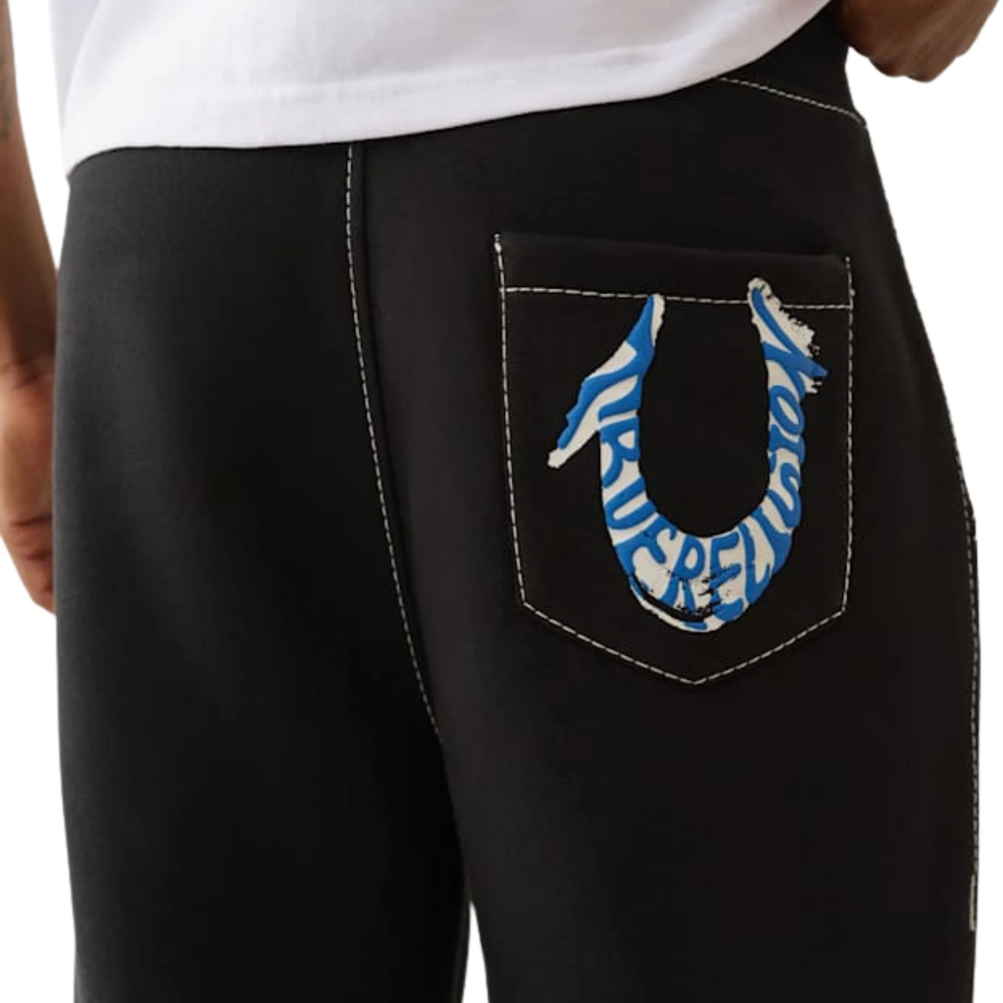 Mens True Religion Jet Black HS Paint Baggy Big T Sweat Pants - Image 2